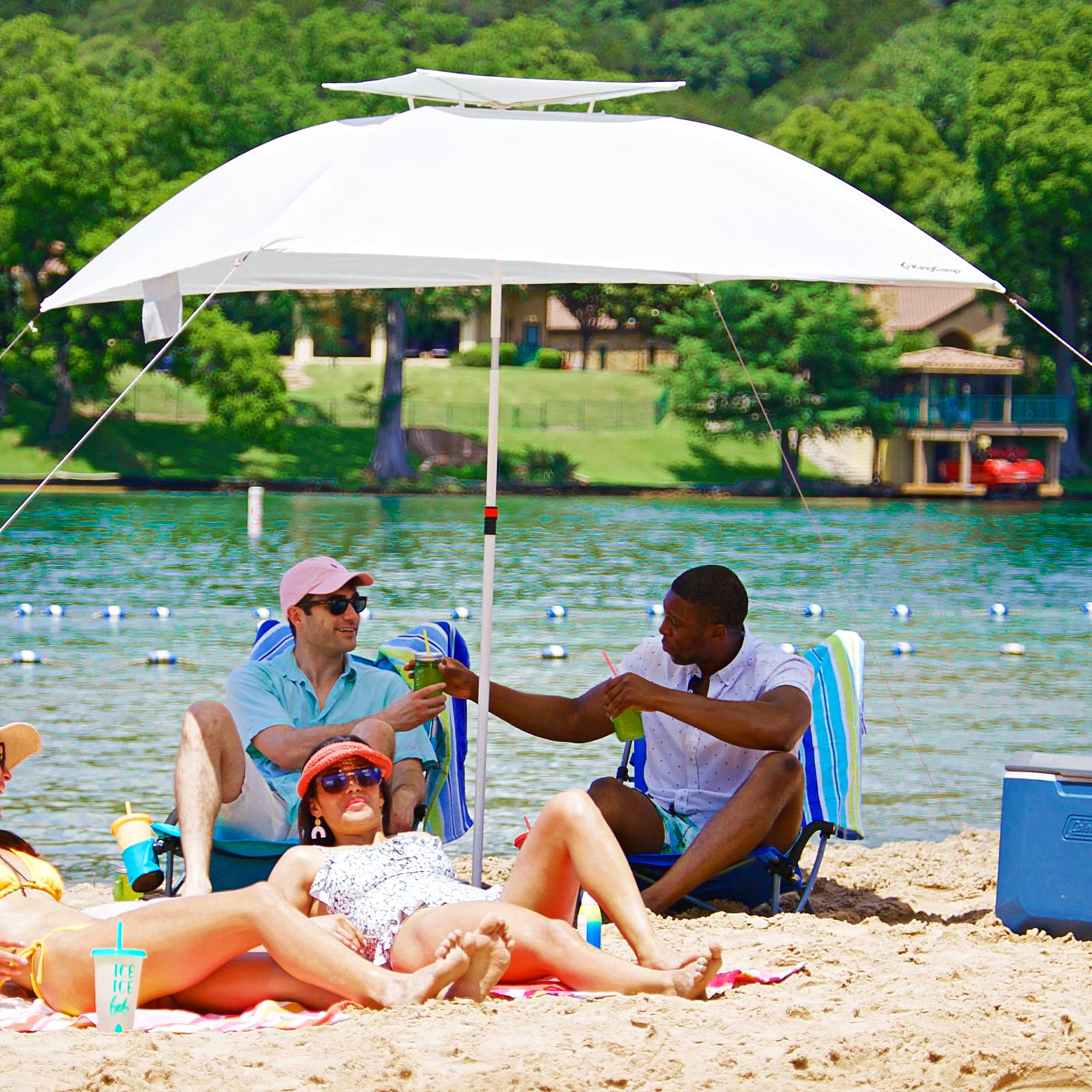 KingCamp Beach Umbrella, 2-in-1 Sun Shade 6x6 FT Windproof& Easy Set Up Sun Shelter with Stability Poles for Camping Trips, Picnics& Backyard