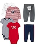 unisex-baby 6-piece Bodysuits (Short and Long Sleeve) and Pants Set