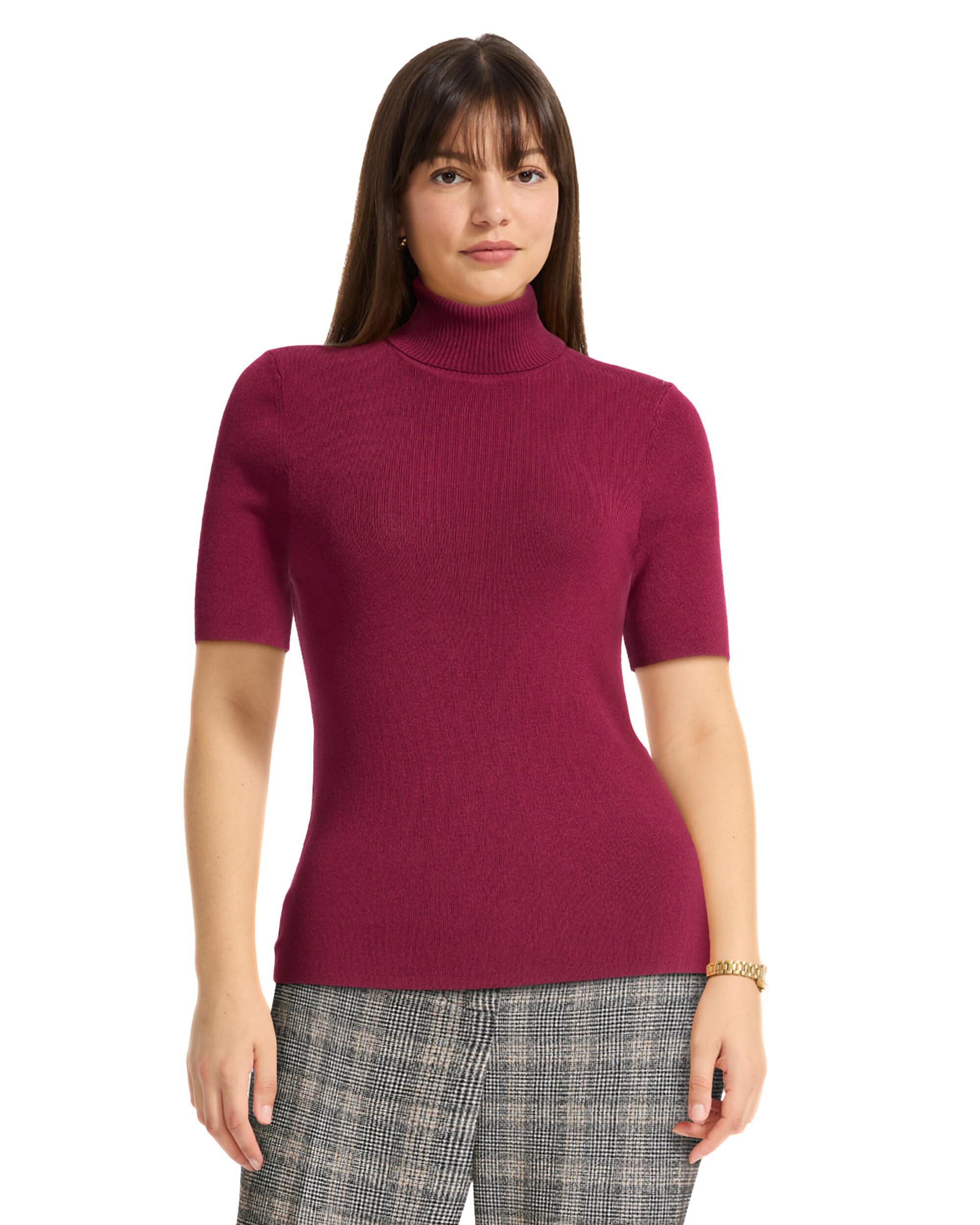 Anne Klein Womens Short Sleeve Turtleneck Knit Top