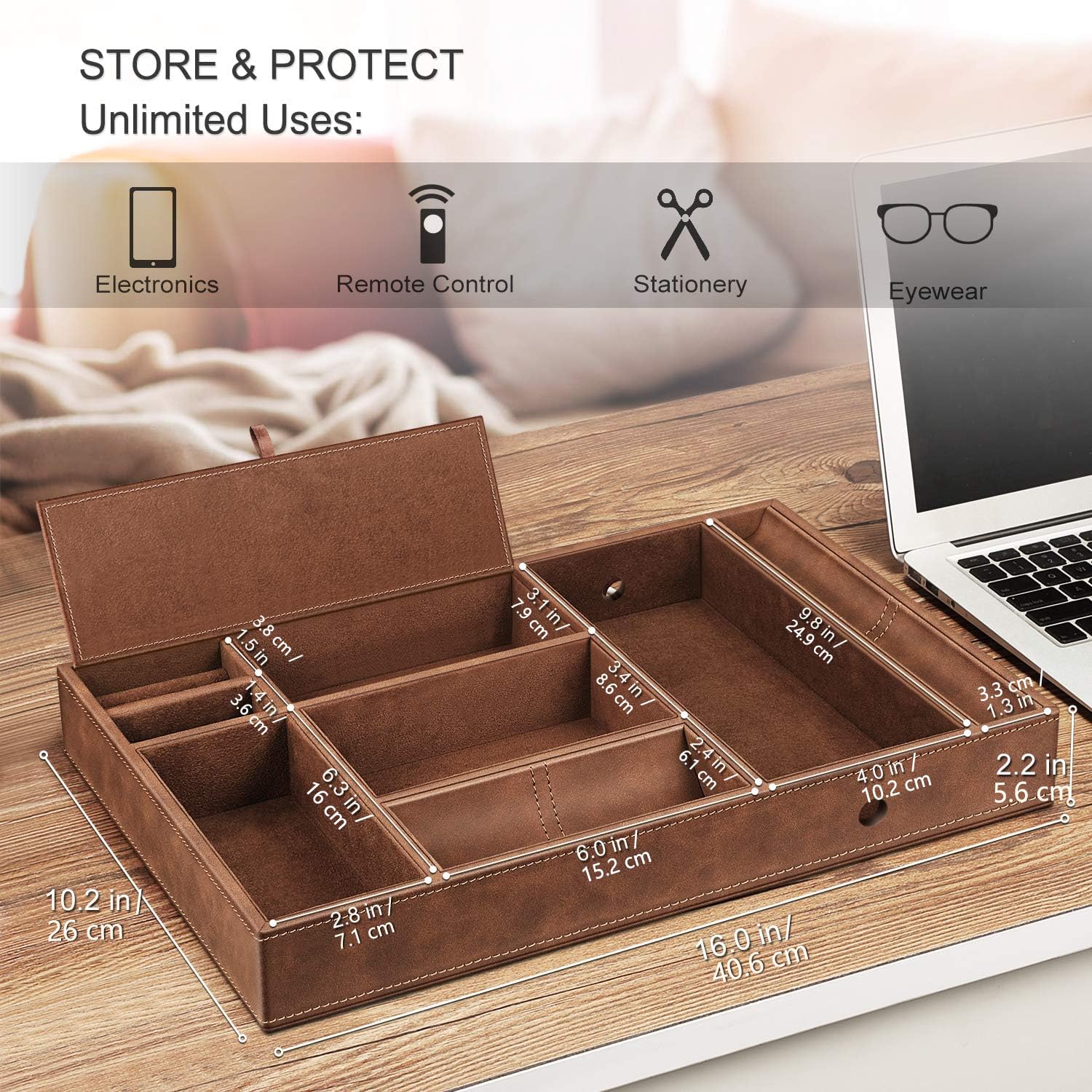 Vassoio In Pelle Organizer Scrivania - Portaoggetti Per Chiavi, Occhiali, Gioielli, Nero - Foto 10