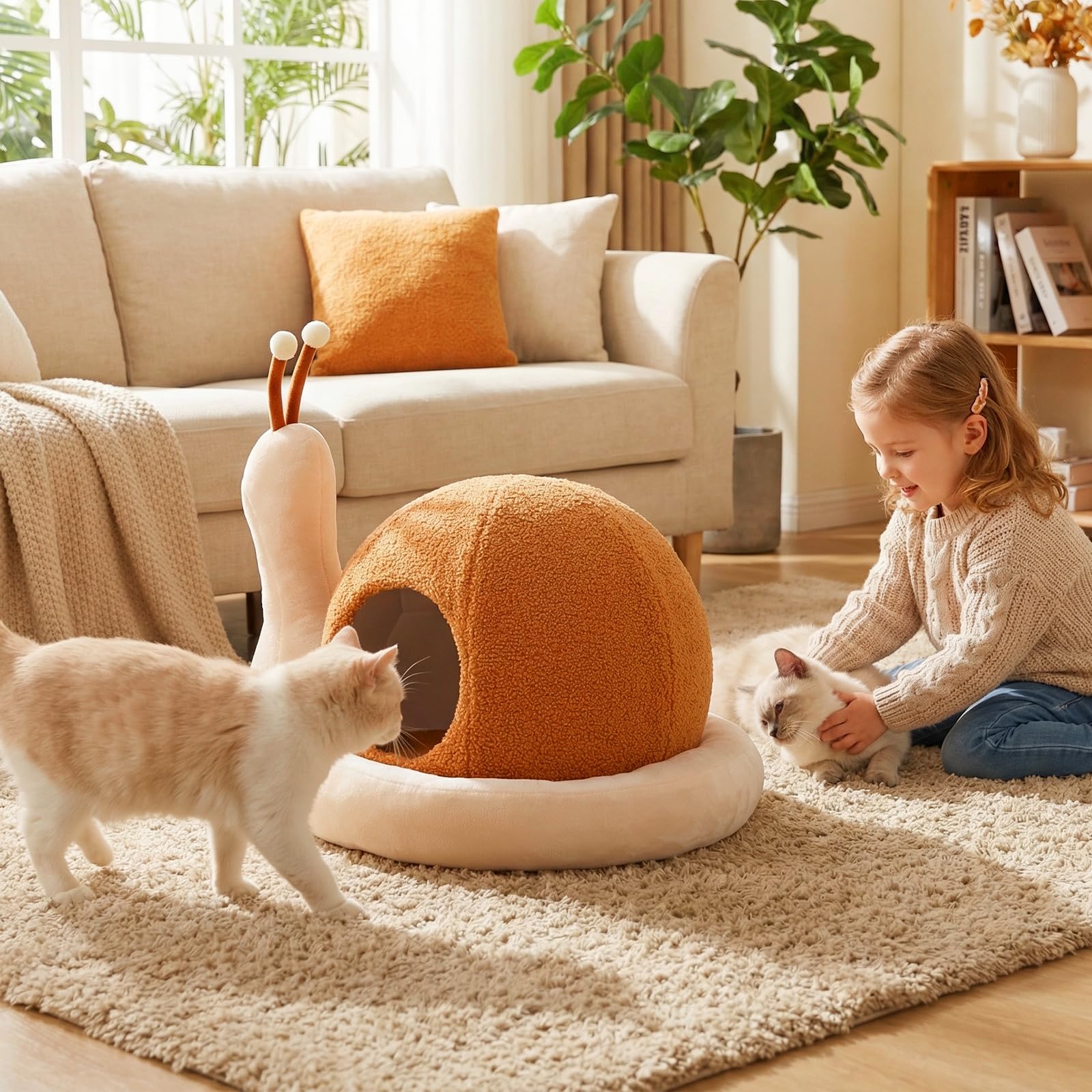 COSTWAY Cuccia per Gatti da Interno, Cuccia a Forma di Chiocciola per Gattini con Cuscino Rimovibile e Lavabile, Peluche Morbido e Fondo Antiscivolo, Letto Chiuso per Cani Piccoli e Gatti