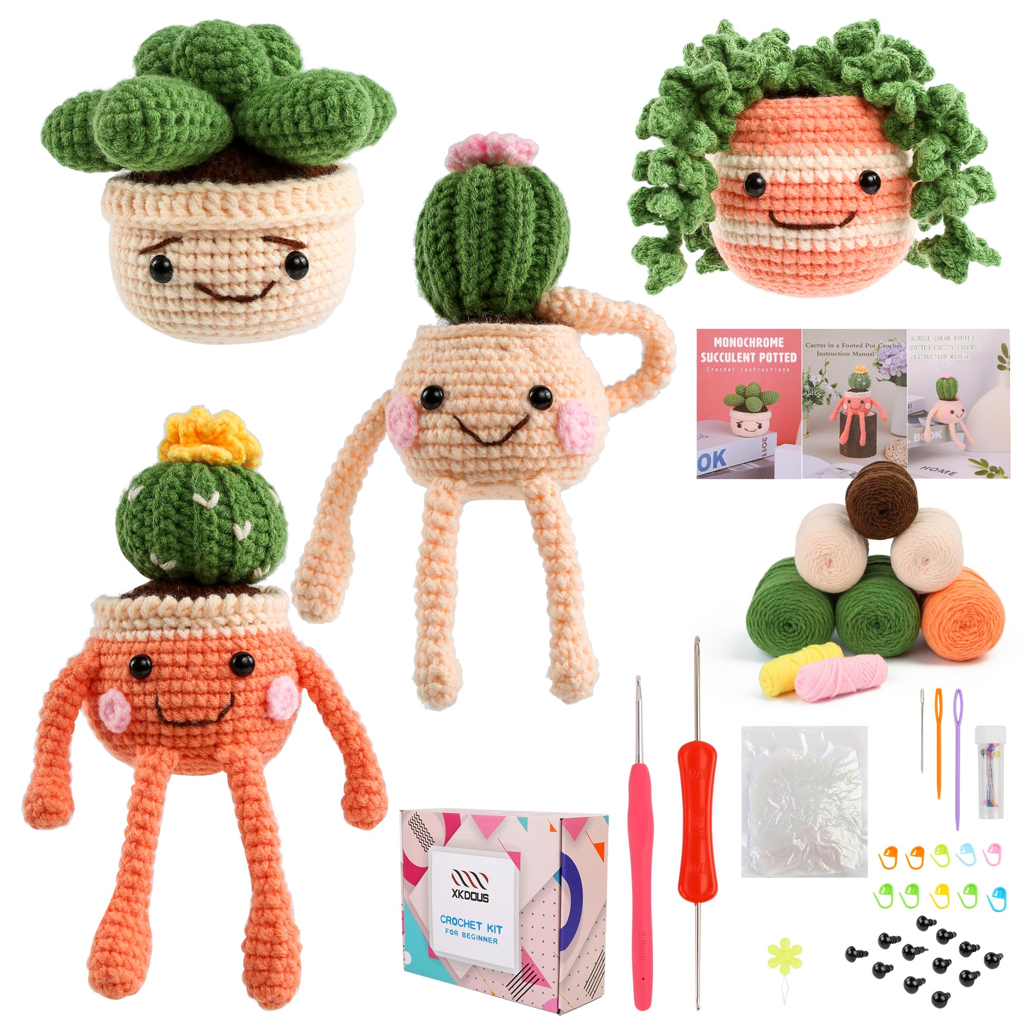 XKDOUS Crochet Kit for Beginners, Knitting Kits with Detailed Pictorial Guides and Step-by-Step Video Tutorials-Learn to Crochet Animals Kits for Adults ?Plants Family?
