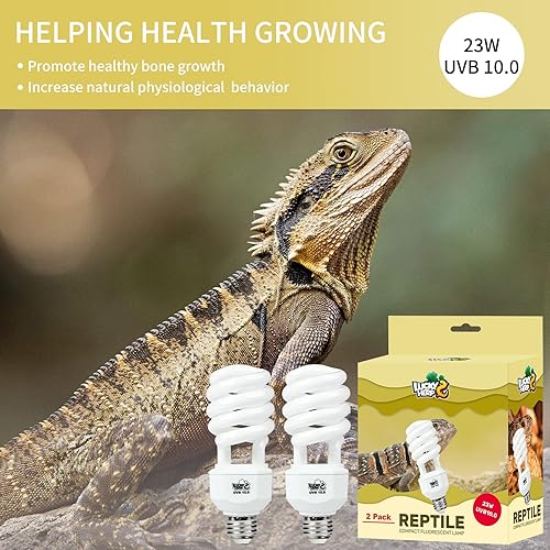 Miniatura 6 de LUCKY HERP Paquete de 2 luces UVA UVB para reptiles, 23 W 10.0 UVB para reptiles del desierto, lámpara fluorescente compacta de terrario, bombilla
