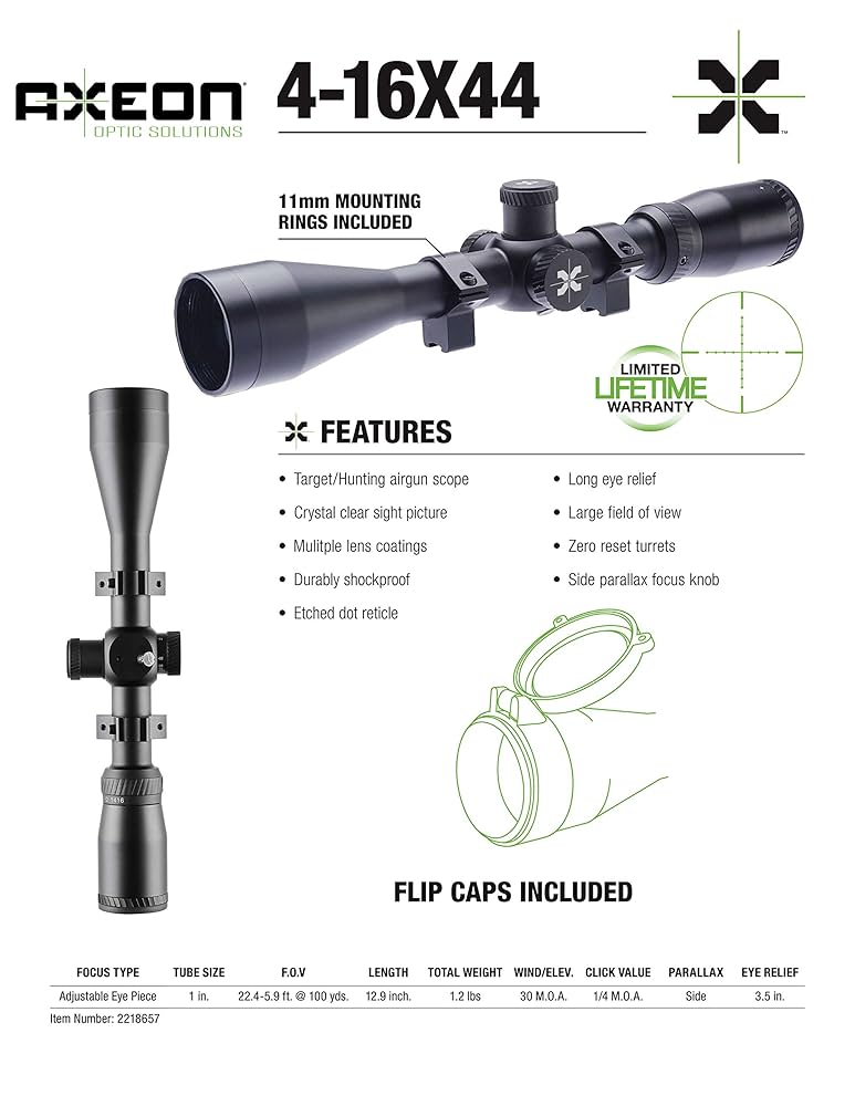 Amazon.com : Axeon Optics 4-16x44mm EDR Etched Dot Reticle