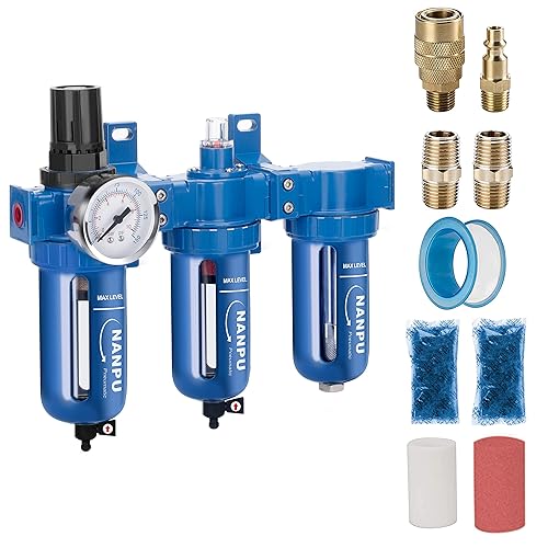 NANPU Sistema de aire de 3 etapas de aleación de zinc filtro de partículas, filtro coalescente, secadora desecante y regulador de aire, cuenco de