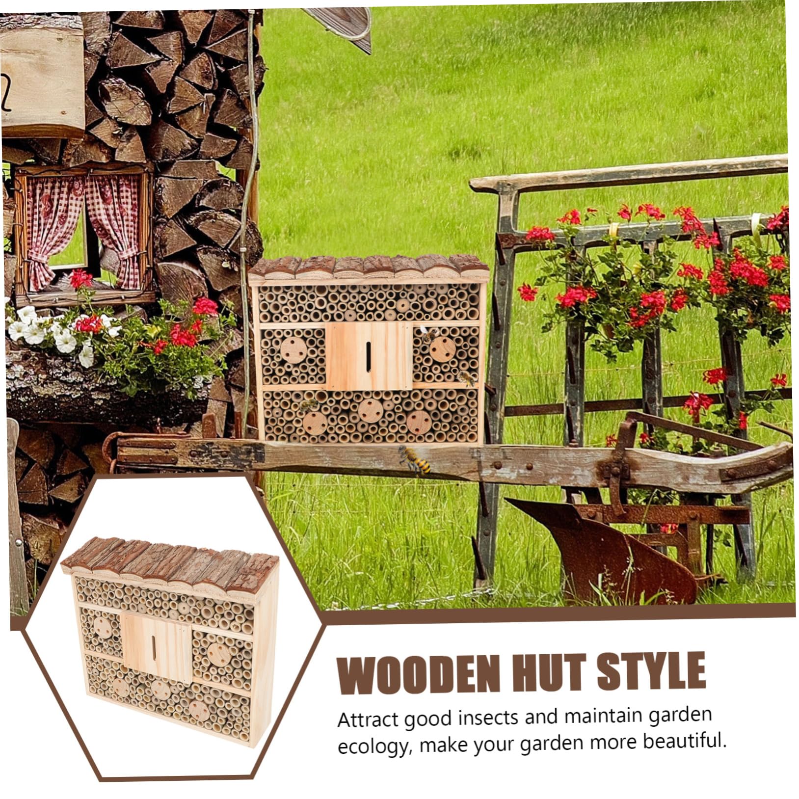 Mikikit Casa De Madera para Casita Insectos y Abejas Cabaña Decorativa Duradera y Ecológica