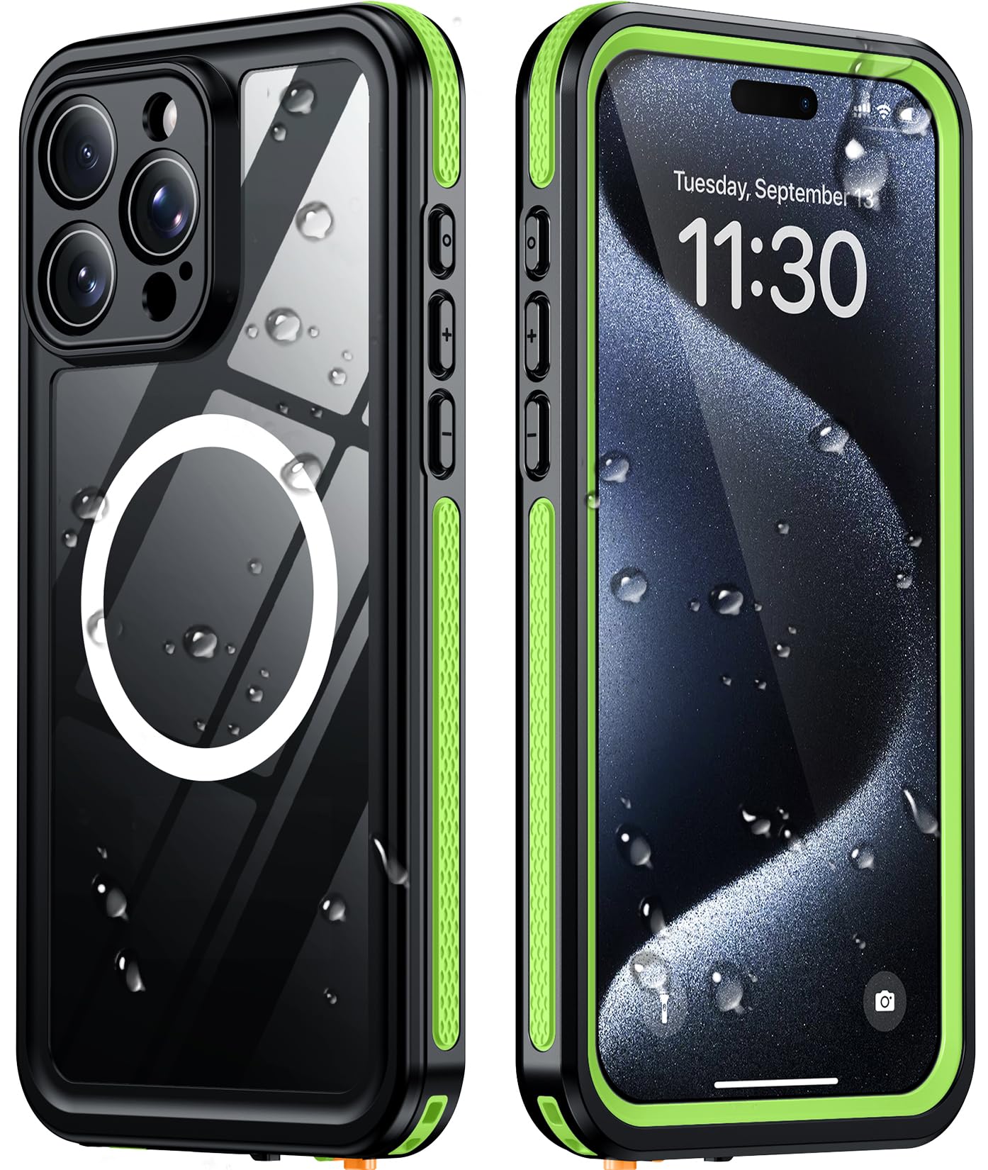 Temdan Designed for iPhone 15 Pro Max Case Waterproof, Green/Clear