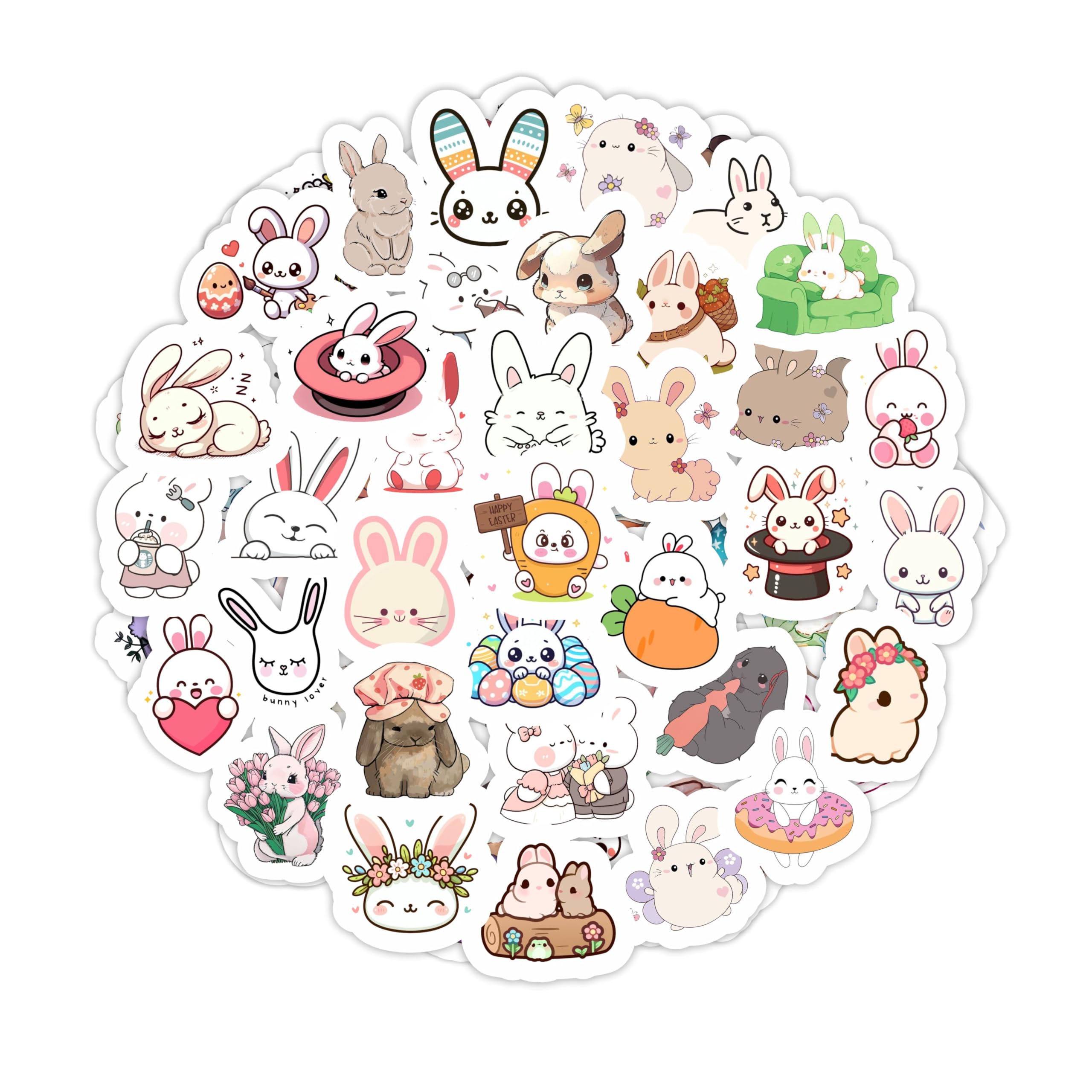BulbaCraft 00Pcs Bunny and Rabbit Stickers for Water Bottle and Laptop - Bunny Party Favors & Decorations, Waterproof Vinyl Decals, Cute Animal and Pet Stickers, Gifts for Women & Men