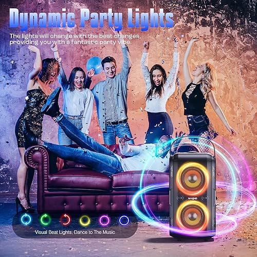 Miniatura 8 de W-KING Party Louest Altavoz Bluetooth portátil inalámbrico Boom Box, 180 W máximo grande altavoz para exteriores 4 controladores con 2 subwoofers de