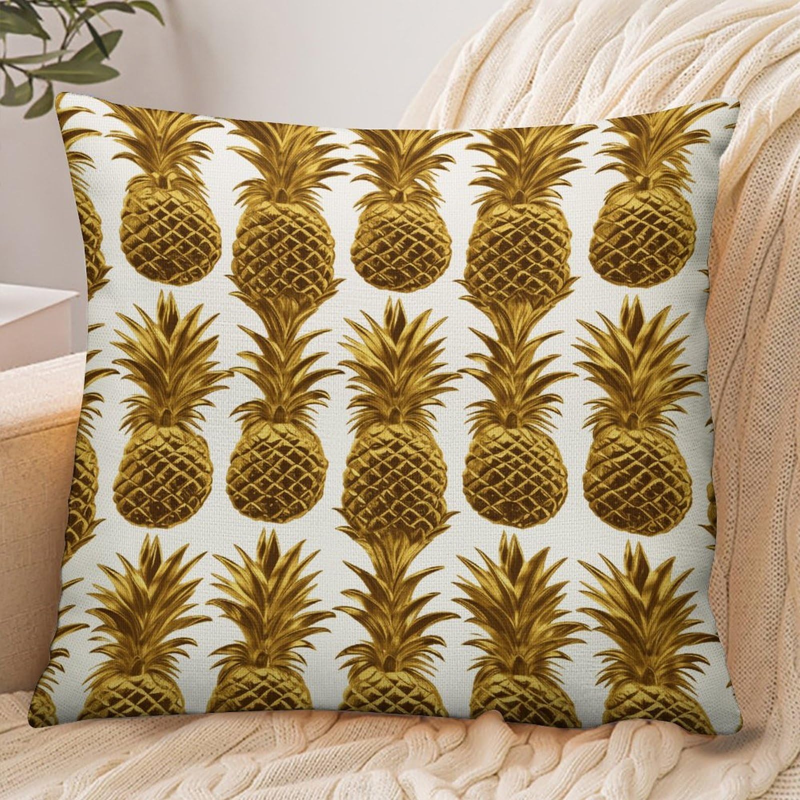Fekiloot Style Gold Pineapple Background Pillowcase Pillow Sham Pillow Case