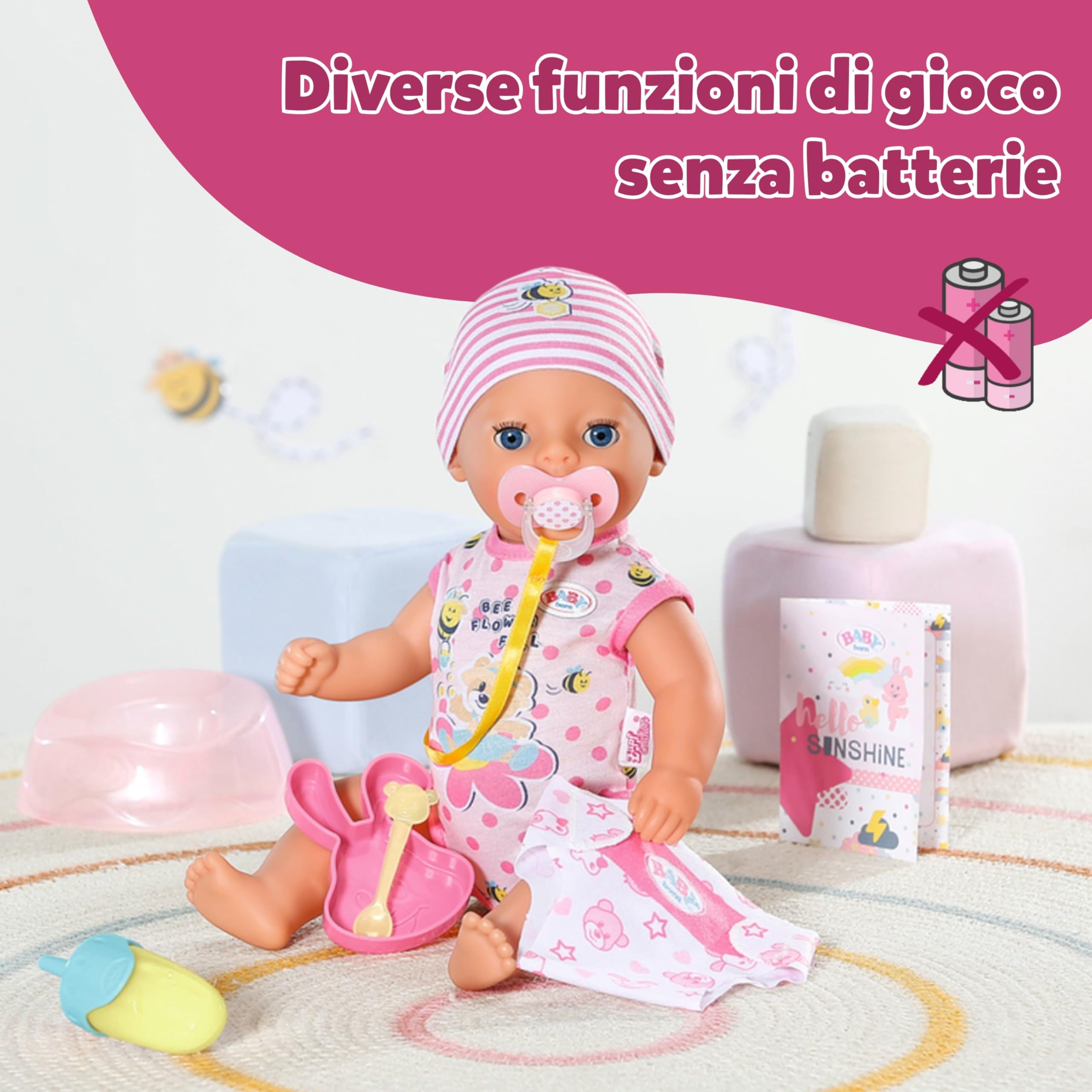 BABY born Lena (Little Baby Girl) - Bambola di 36 cm - 7 funzioni incl. accessori e tutina - Funziona completamente senza batterie - Adatta a bambini a partire da 1 anno