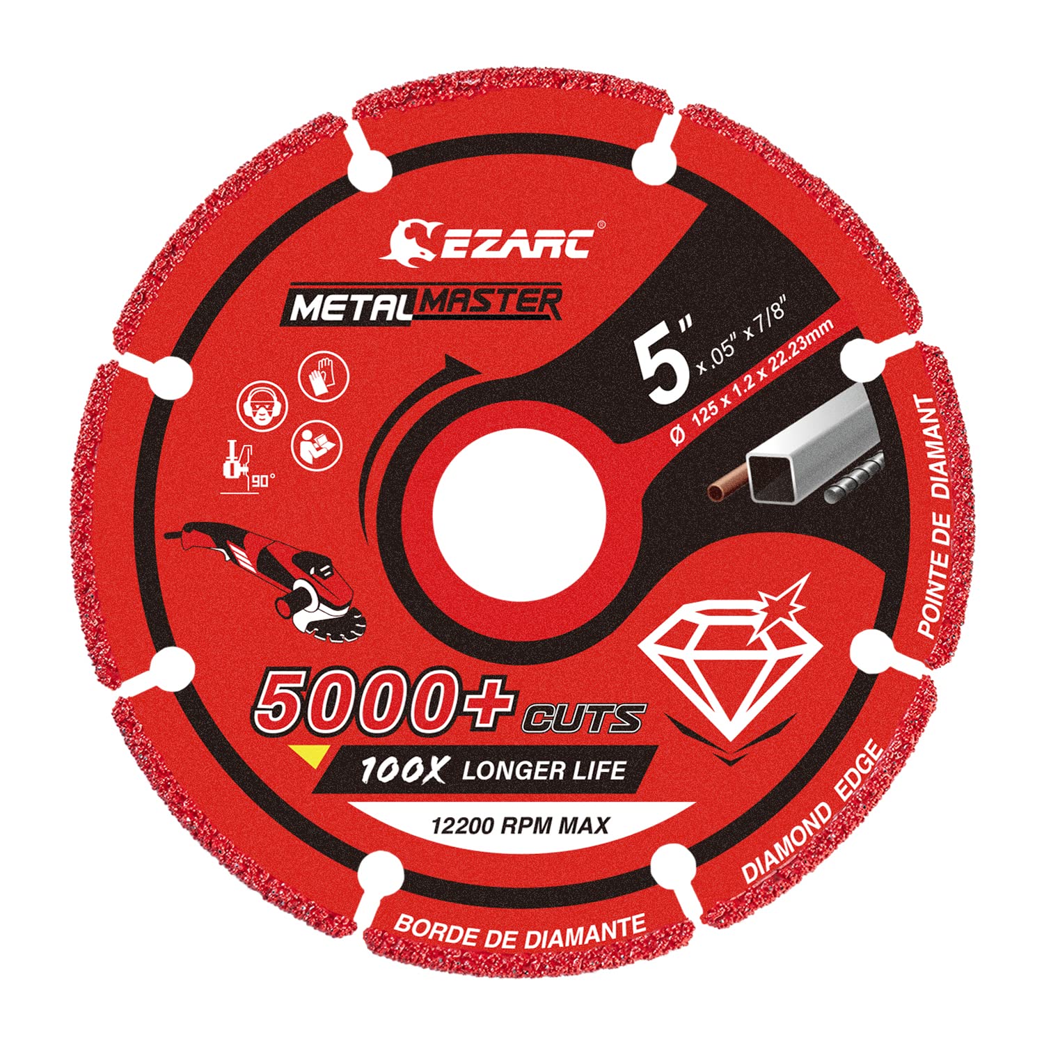 Diamond Cutting Wheel 125mm x 22.23mm for Metal, Cut Off Wheel with 5000+ Cuts on Rebar, Steel, Iron and INOX