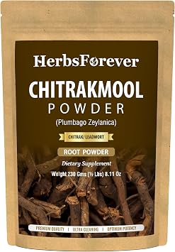 Herbsforever Chitrakmool Powder Wild Leadwort Plumbago Zeylanica Support Digestive and Liver Health Non GMO, Organic, Vegan 230 GMS