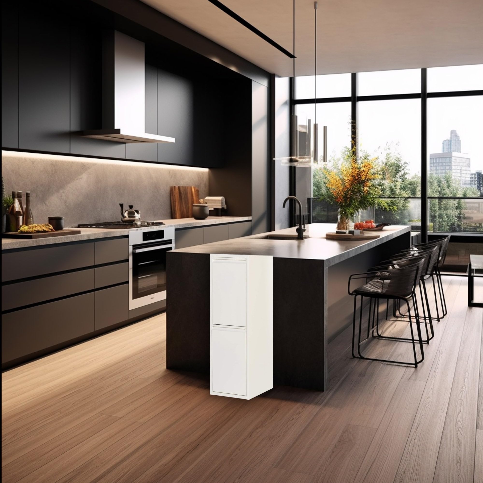 WELL HOME MOBILIARIO & DECORACIÓN Pattumiera e pattumiera metallica con 2 scomparti, 2 x 17 l (34 L) Bianco opaco