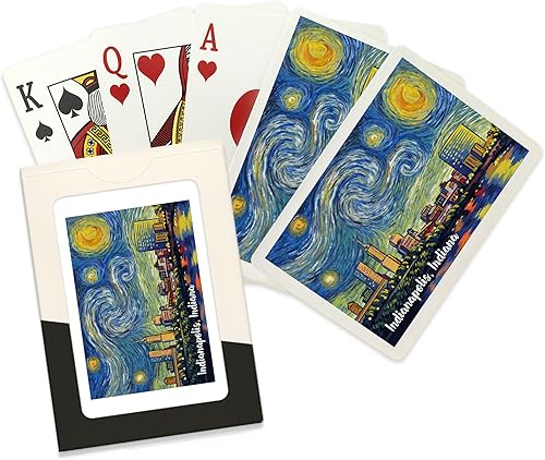 Lantern Press Indianapolis, Indiana, Skyline, Starry Night, 52 Playing Cards for Adults, Poker Size Card Deck