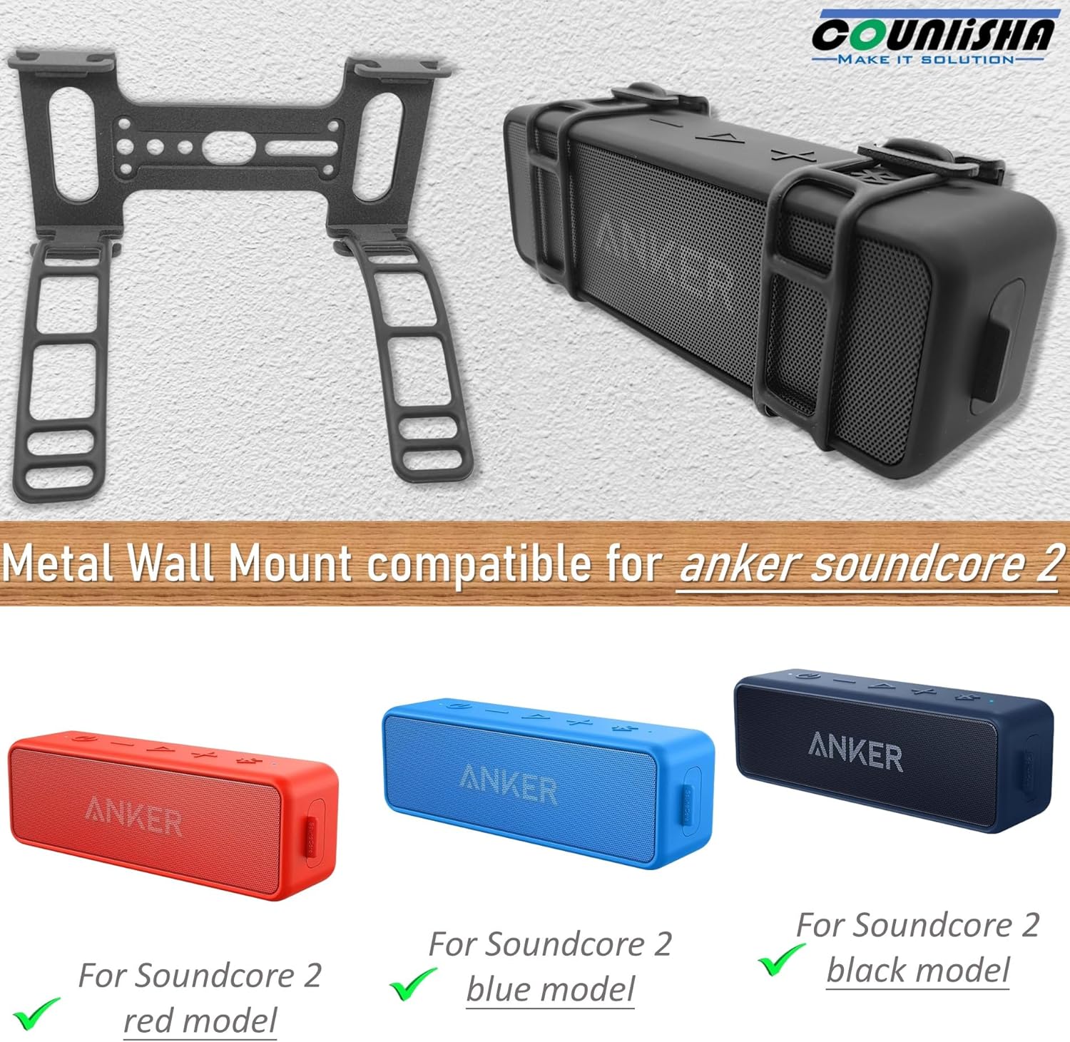 Metal Wall Mount Compatible for Anker Soundcore 2 Portable Bluetooth Speaker,Secure Shelf Holder with Adjustable Silicone Straps, Speaker Wall Bracket for Ceiling,Bike (Black) - Image 7