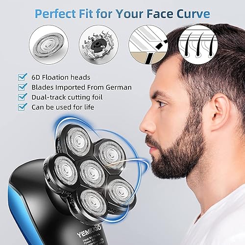Miniatura 2 de YEMIUGO Afeitadoras de cabeza para hombres calvos 5 en 1 kit de afeitadora eléctrica USB calva IPX7 impermeable para hombre para barba nariz