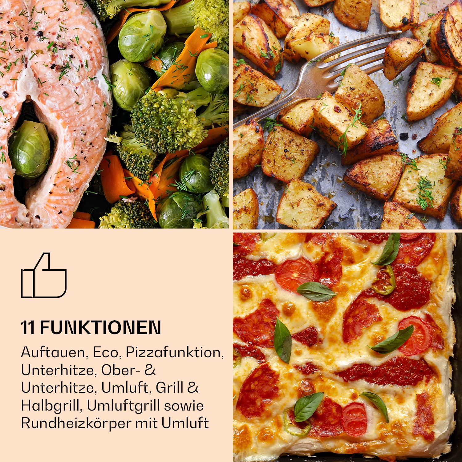 Klarstein Backofen, Einbau-Backofen mit 11 Modi, Einbaugerät mit Stecker, Einbaubackofen Auftau & Grill-Funktion, 73L Ofen App-Control & Drehschalter, in Schwarz