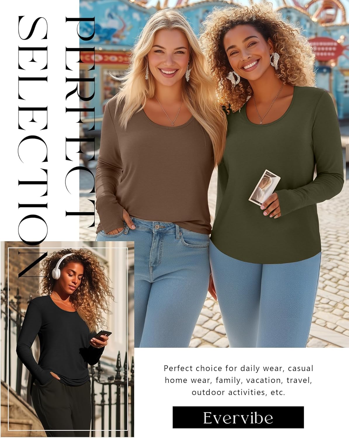 3 Pack Women's Plus Size Shirts Long Sleeve Scoop Neck T Shirts Cotton Basic Tops Loose Tees with Thumb Holes - Image 3