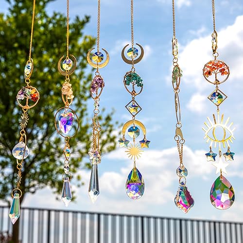 Miniatura 4 de 6 PCS Crystal Suncatcher,Colorful Life Tree Sun Catchers Indoor Window Hanging Sun Catchers with Crystals Light Catcher with Prisms and Agate Slices