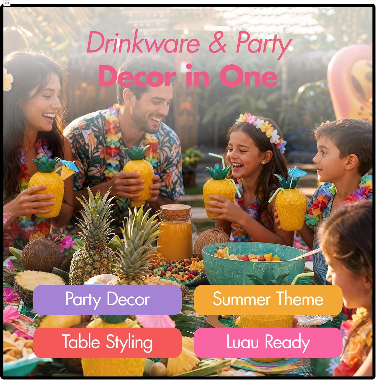 Podzly Hawaiian Tropical Luau Party Plastic Pineapple Cup with Straw 12 Pack – 12 oz Pineapple Cups with Lids & Straw for Kids & Adults – Tropical Drink Cups for Beach, Summer & Hawaii Theme Events