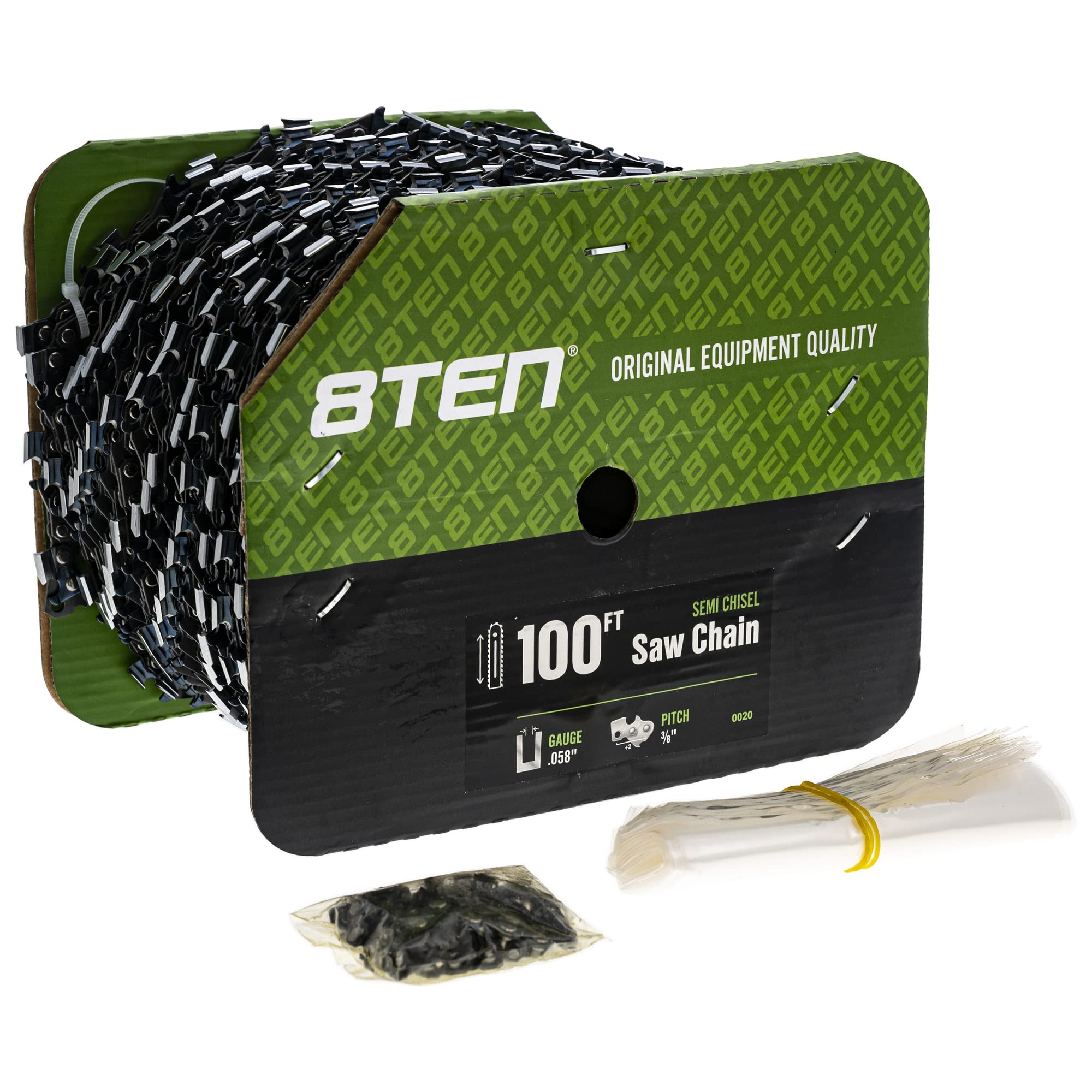 8TEN Chainsaw Chain Bulk Reel Semi Chisel 100 Foot .058 Gauge 3/8 Pitch