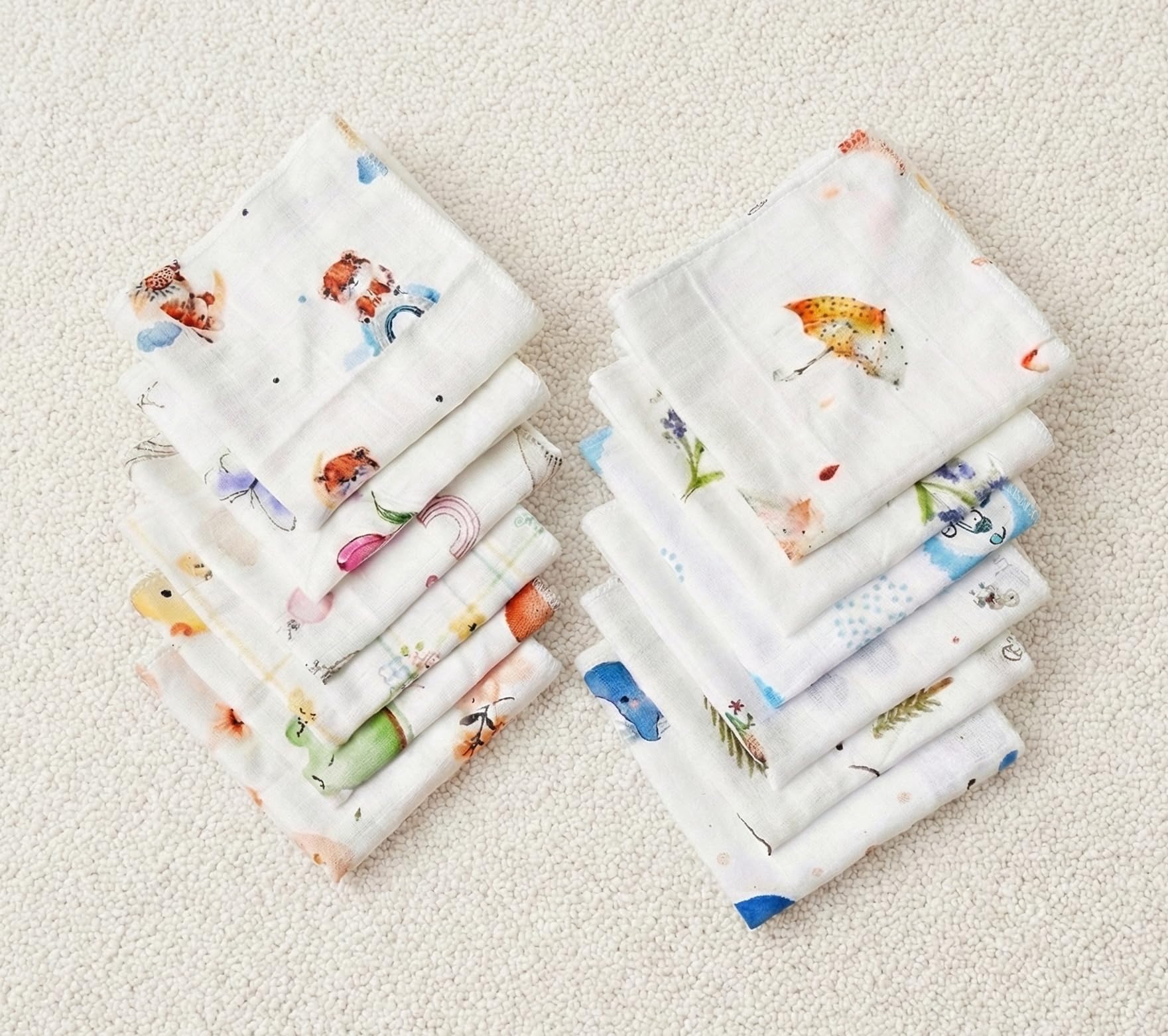 NEW COMERS Baby Washcloths, Cotton Muslin Double Layer, Animal Print Design, Super Soft Absorbent Face Towels, 25 x 25 c