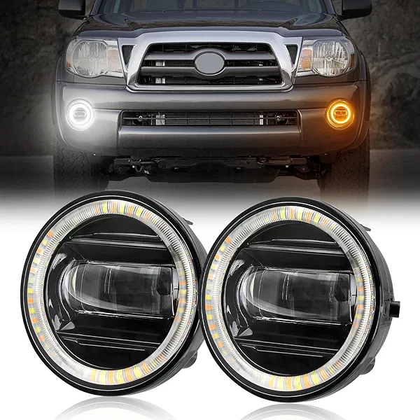 SUPAREE LED Fog Lights with Halo Ring White DRL/Yellow Turn Signal Fit for Tacoma 2005-2011/Tundra 2007-2013/Solara 2004-2006/Sequoia 2008-2015 Ideal for All-Weather Conditions,2 Pack