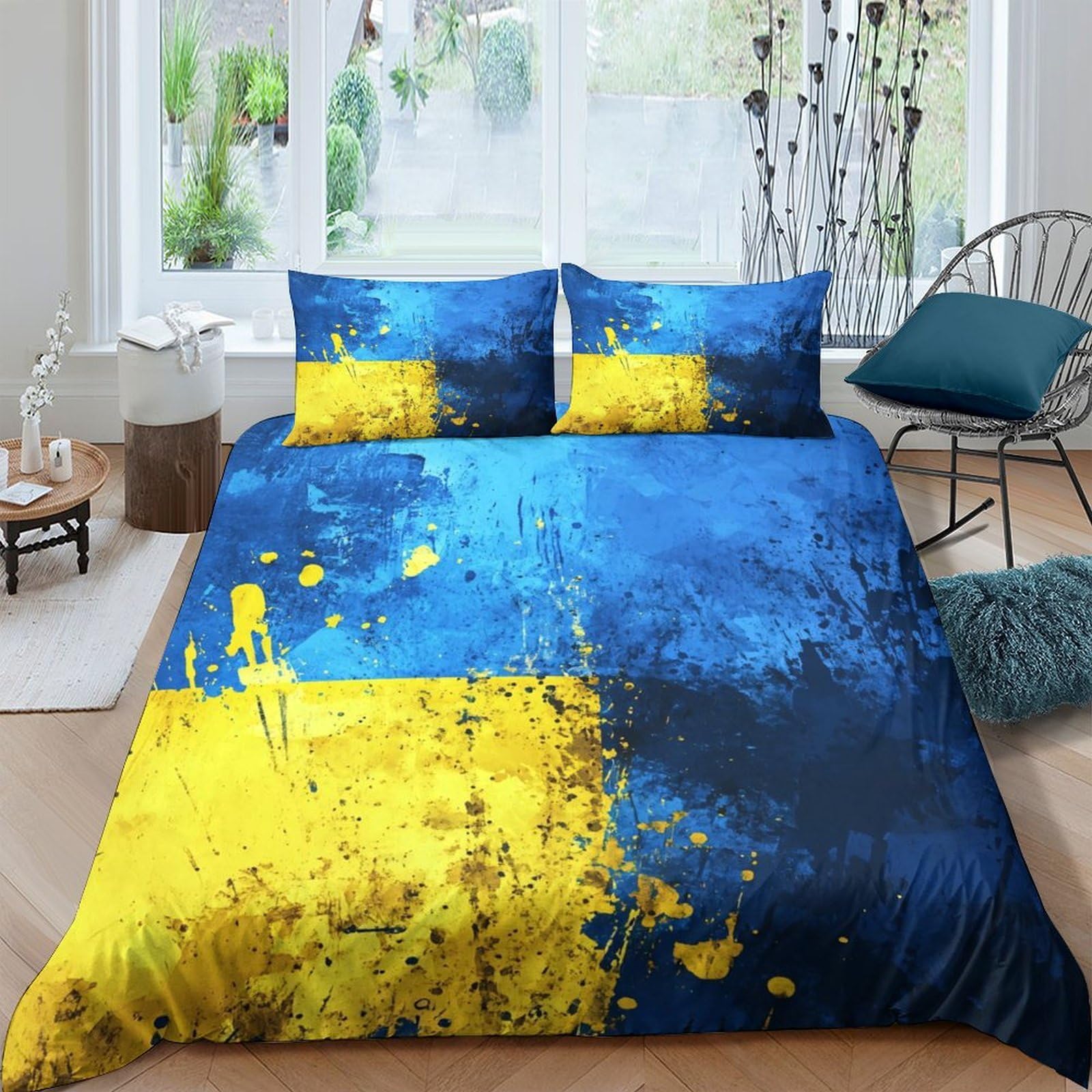 Ctjqhvkz Style-7 3D Printed Blue Yellow Splash Fitted Sheet Microfiber Artistic Mattress Cover For Bedroom Dorm Easy Care Decor Single（135X200cm）