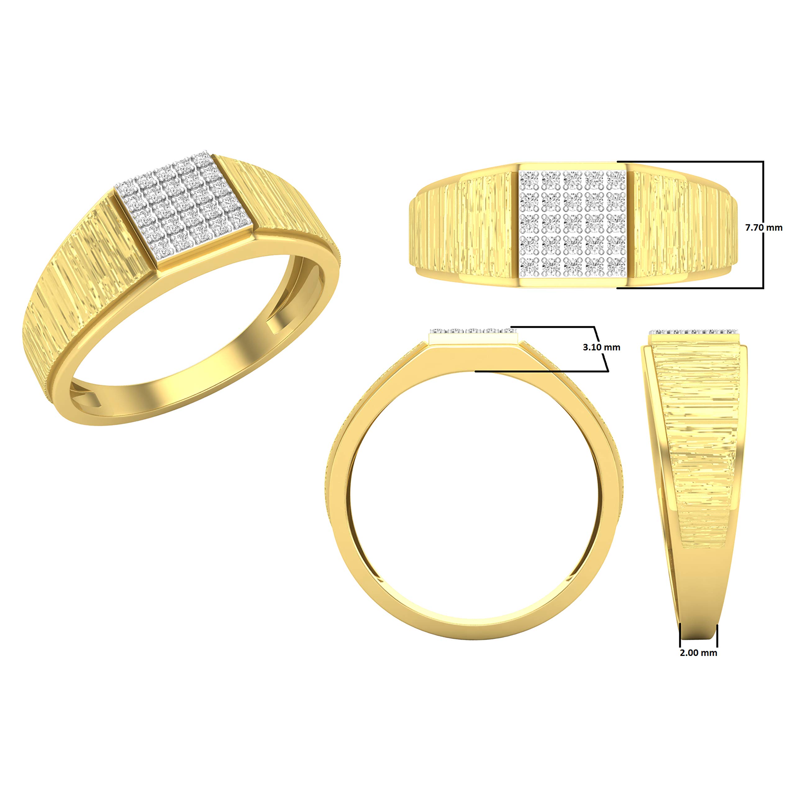 Dazzlingrock Collection Anillo de oro amarillo de 14 quilates para hombre, 0,15 quilates (ctw), diamante blanco redondo, forma cuadrada cepillada, talla 8,5, Oro amarillo Diamante blanco Oro amarillo,