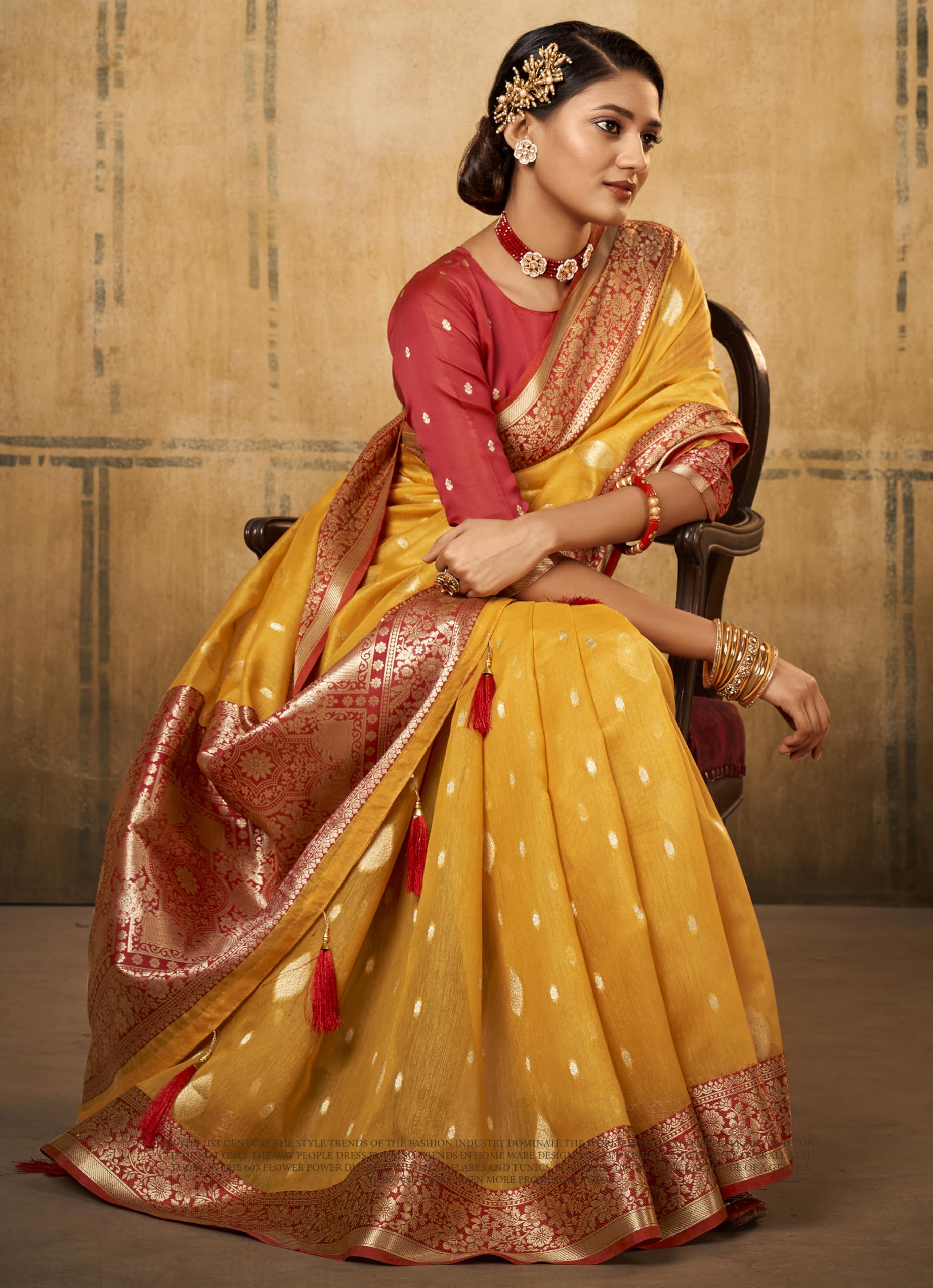 Pujia Mills Women Banarasi Woven Tissue Silk Saree With Zari Butta Work Indian Ethnic Wear Designer Wedding Saree 2025 Woven Golden Zari Border With Rich Pallu Soft Silk Saree Paithni Saree Yellow