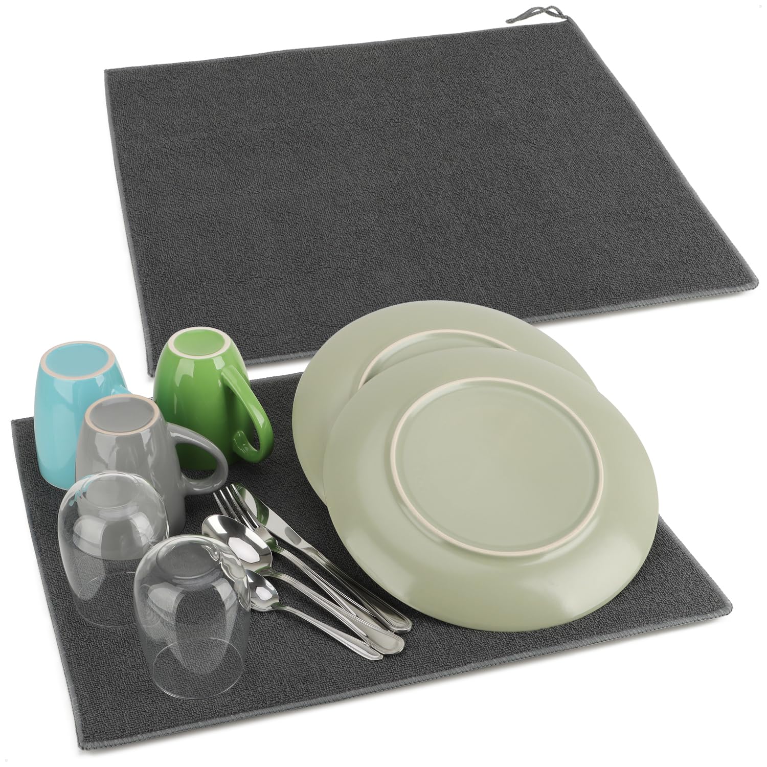 4 Tappetini Scolapiatti Assorbenti In Microfibra Per Cucina - 45x60 Cm - Grigi, Lavabili E Riutilizzabili - 3