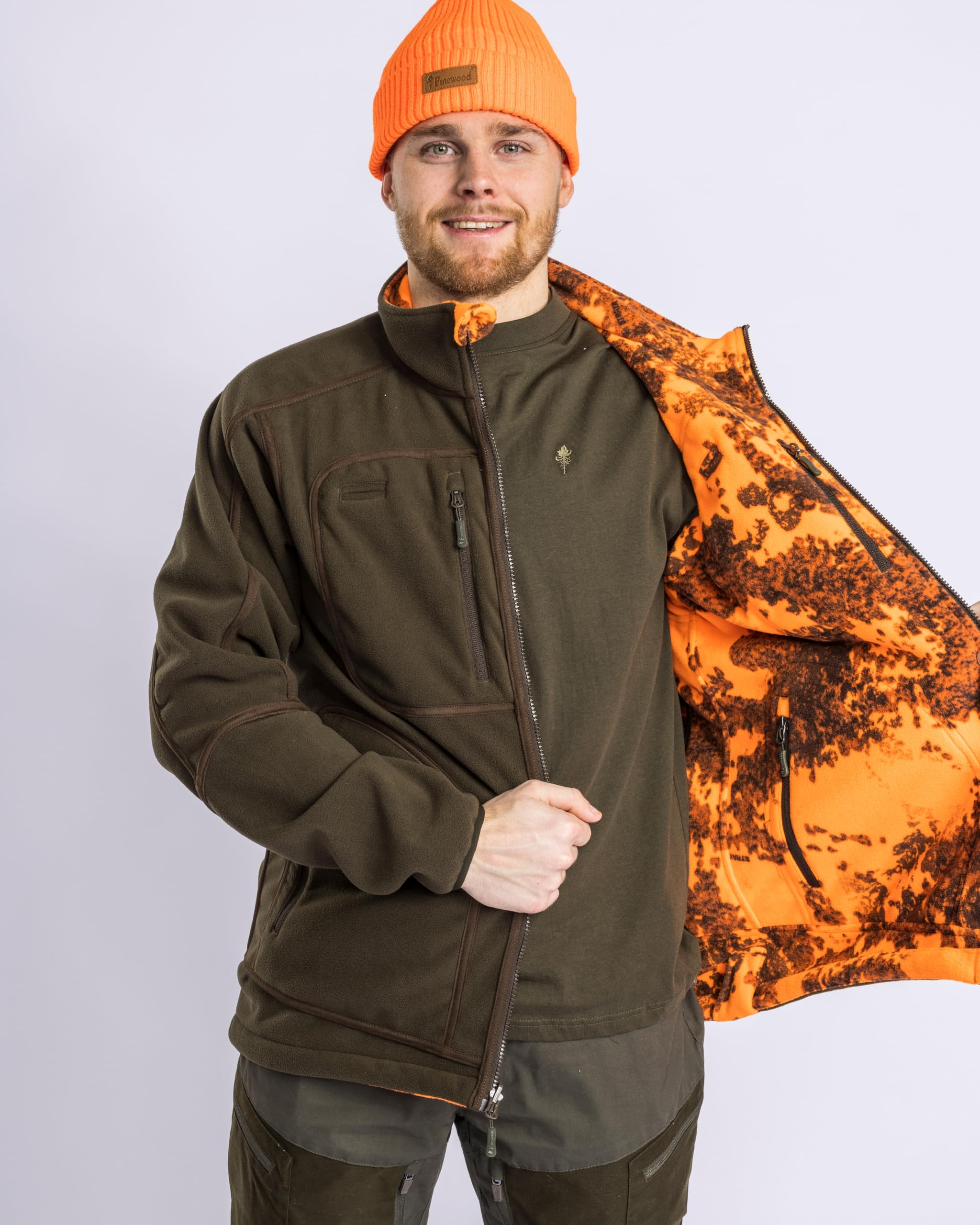 Pinewood Herren Furudal Wendbare Herren Fleecejacke - Hunting Fleecejacken ideal für schnelle Wechsel zwischen Tarnung und Signalfarbe