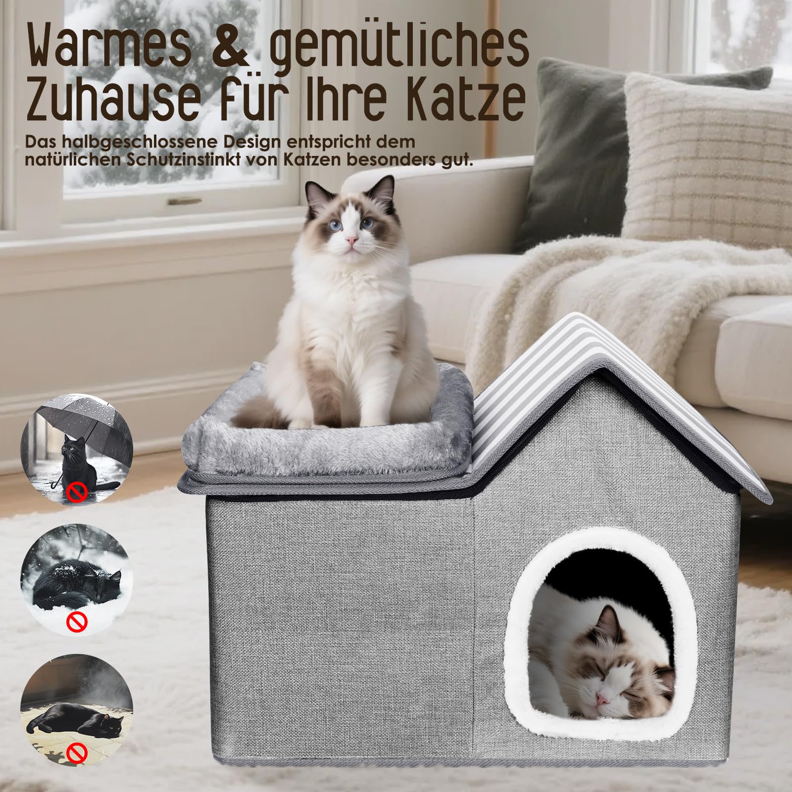 Doppelstöckiges Katzenhaus für Innen, 51 x 39 x 41 cm
