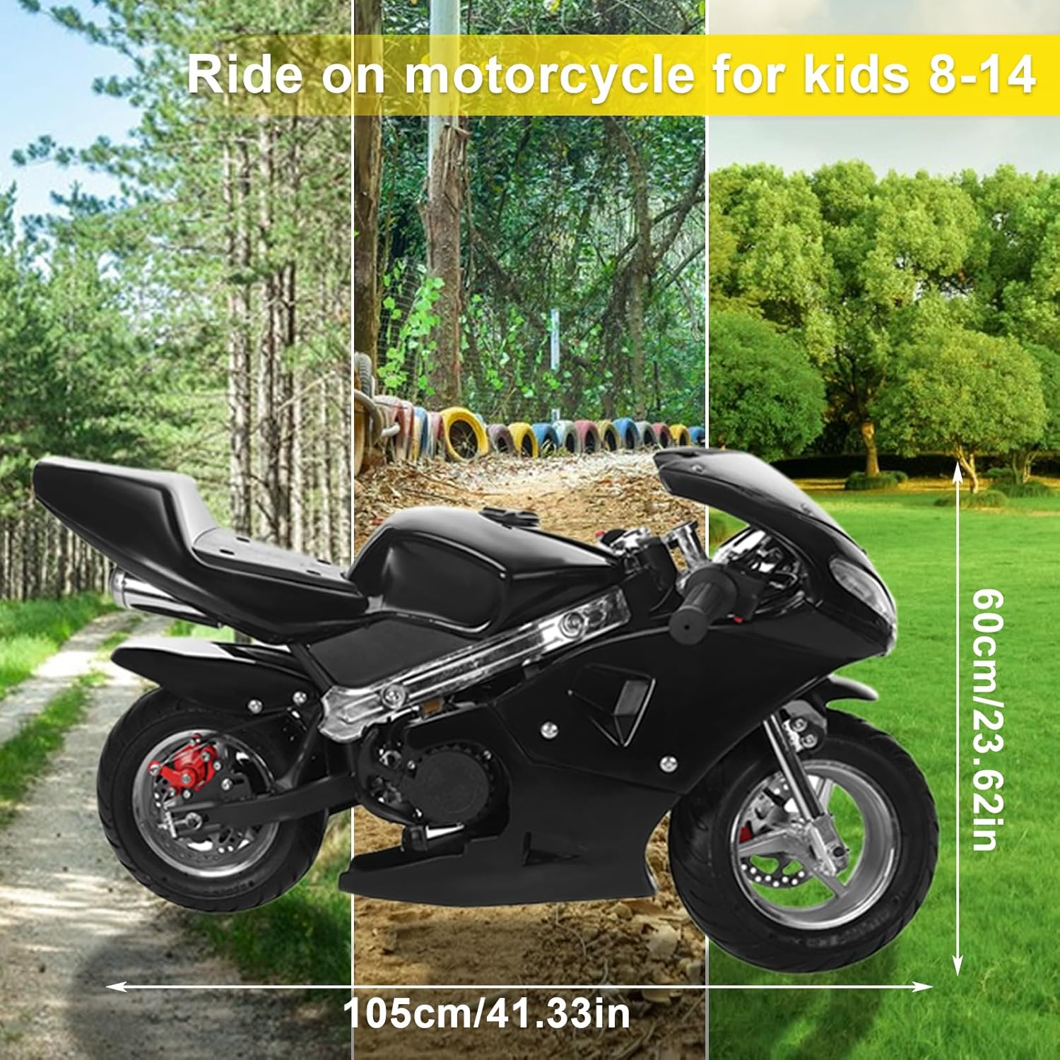 Mini Gas Motorbike-2-Stroke 49cc Kids Dirt Bike High Brightness Dual Headlights Rubber Handlebar 1.25L Gas Tank Mini Motorcycle Strong Power 170 lbs Mini Bike Motorcycle [Fast Arrival]