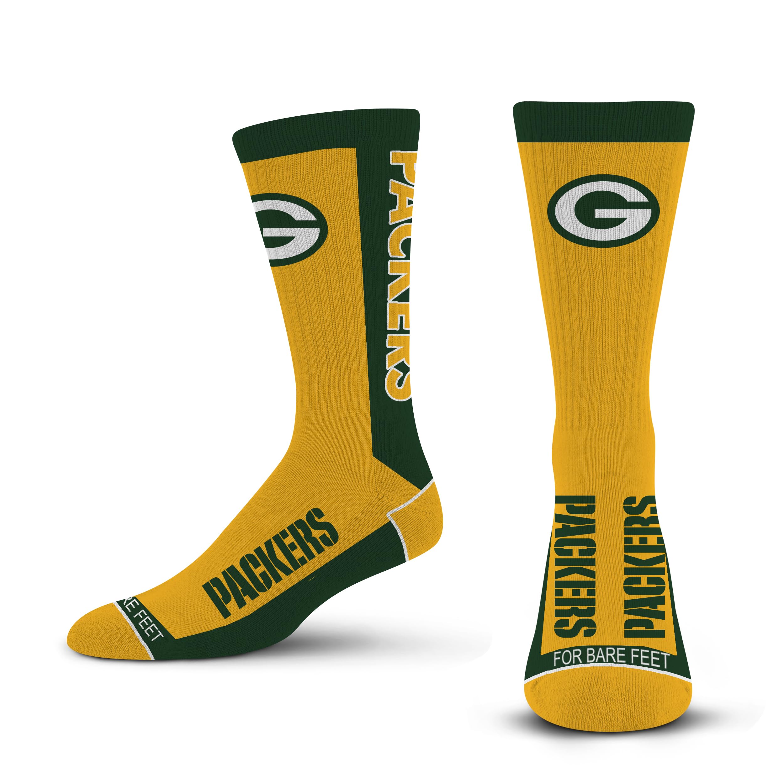 For Bare Feet - NFL MVP Classic Adult Unisex Crew Socks, Green Bay Packers, Large