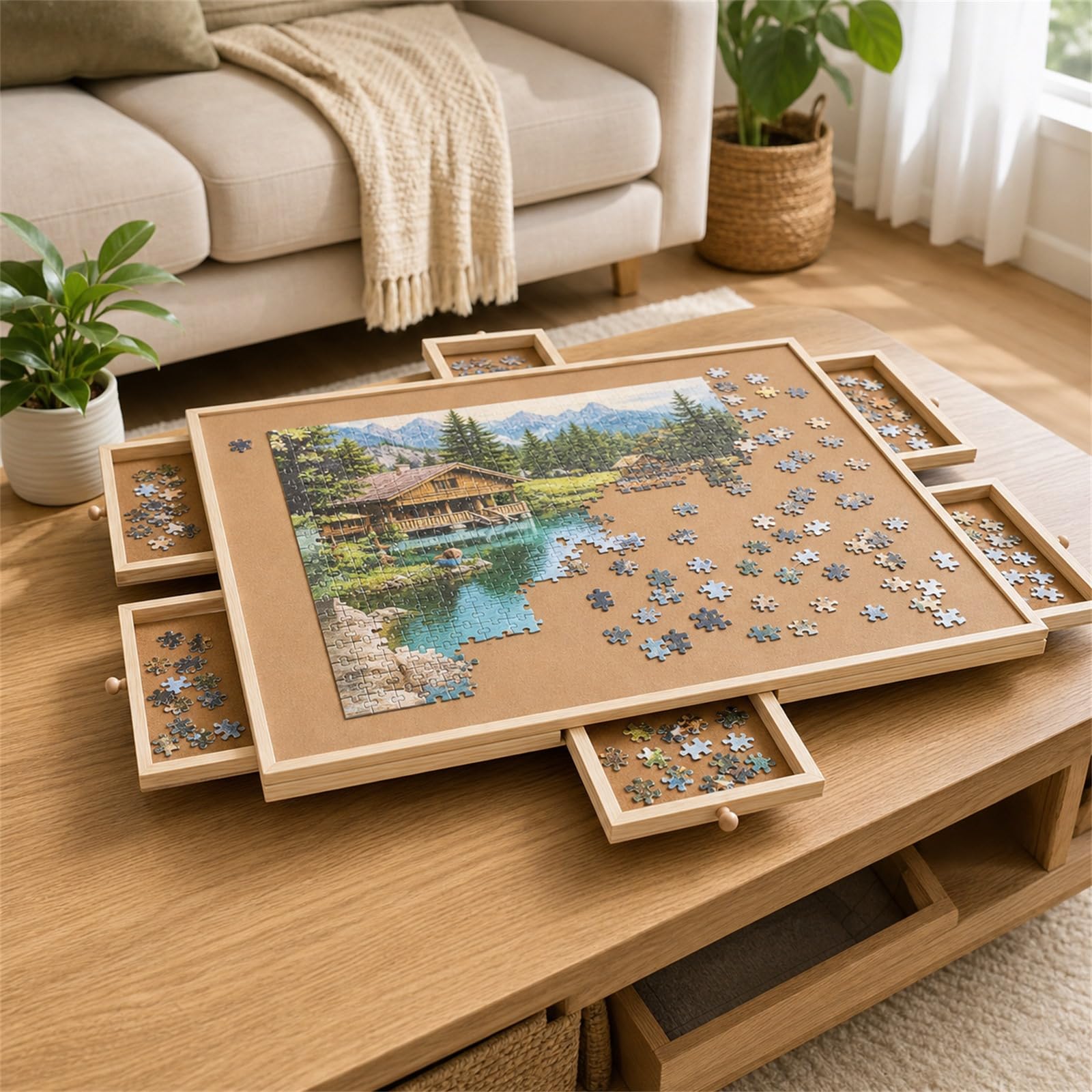 Porta Puzzles Portatile,Tavole per Puzzle,Tavolo da Puzzle Portatile,con 6 Cassetti,Base Rotante A 360°,Ideale per Adulti E Appassionati di Puzzle