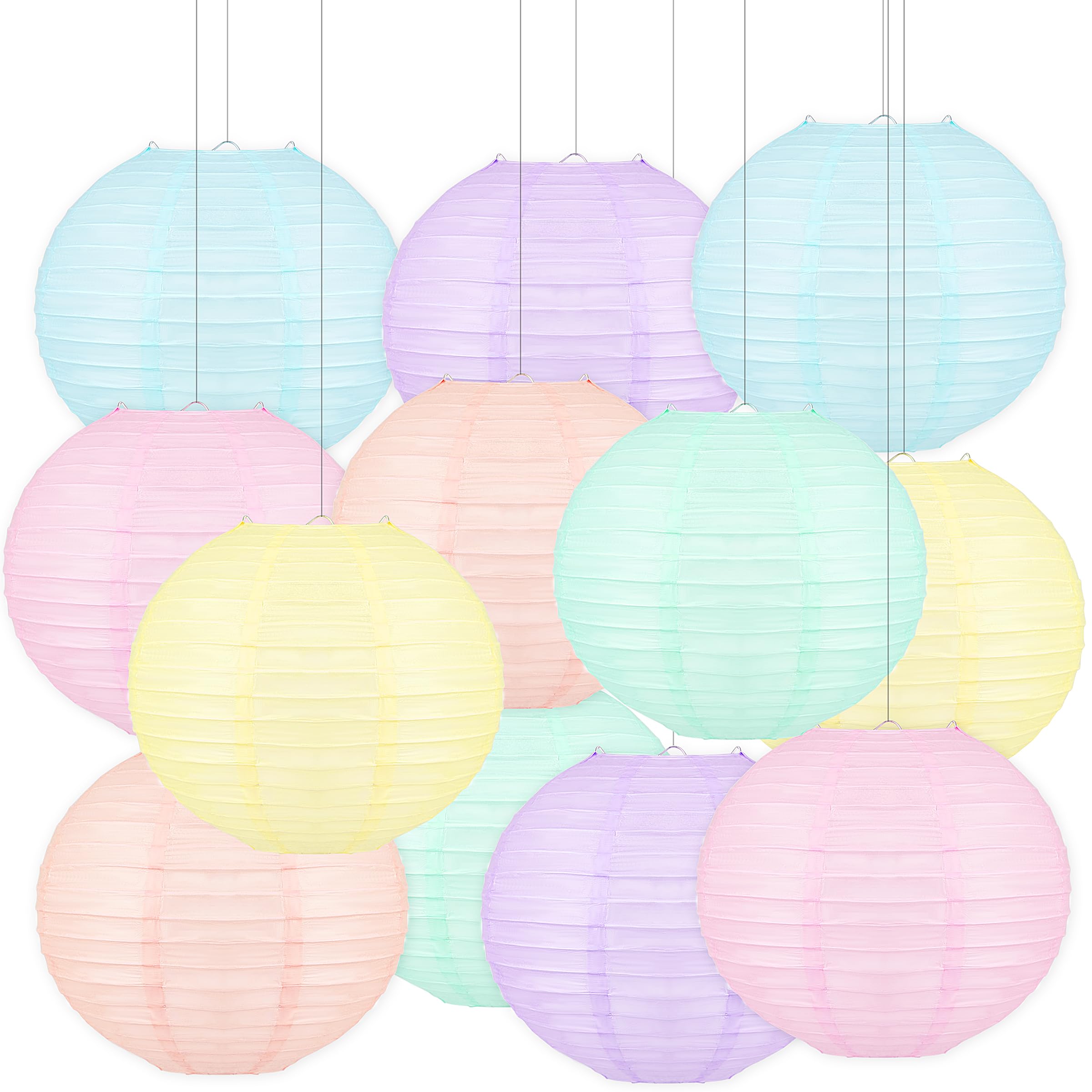 Photo 1 of 12 PCS Colorful Hanging Paper Lanterns Pastel 10 In Macaron-colored Neon Chinese Paper Lanterns Party Decorations for Classroom Baby Shower Wedding Birthday Valentine's Day (Macaron)
