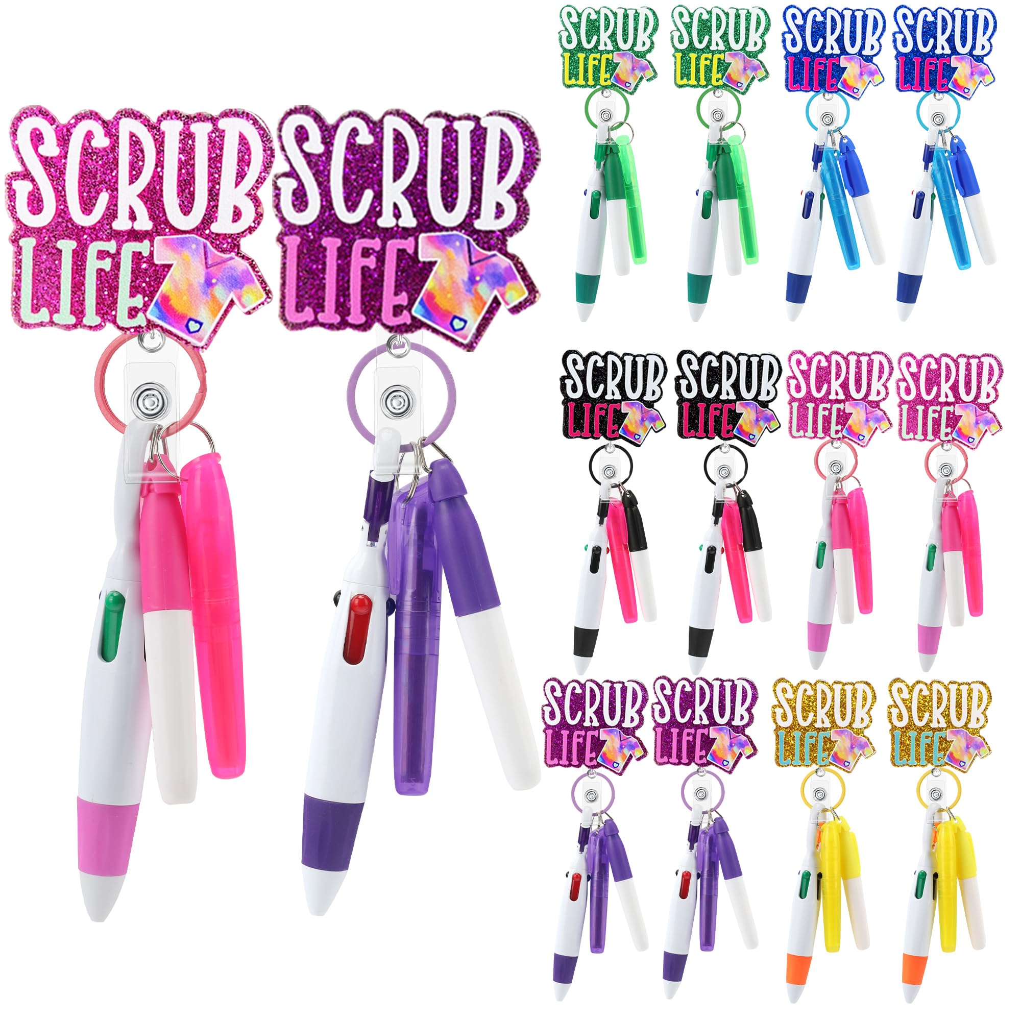 Hotlea 72 PCS Nurse Badge Reel with Pen Set Healthcare CNA RN LPN Nurse Badge Accessories for Work Including Retractable Badge Reel, Mini Highlighter,