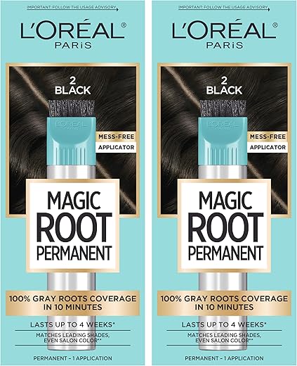 L’Oréal Paris Magic Root Permanent Hair Color, 10 Minute Hair Dye Kit to Rescue Roots with 100% Gray Hair Coverage, 2 Black, 2 Pack (Packaging May…
