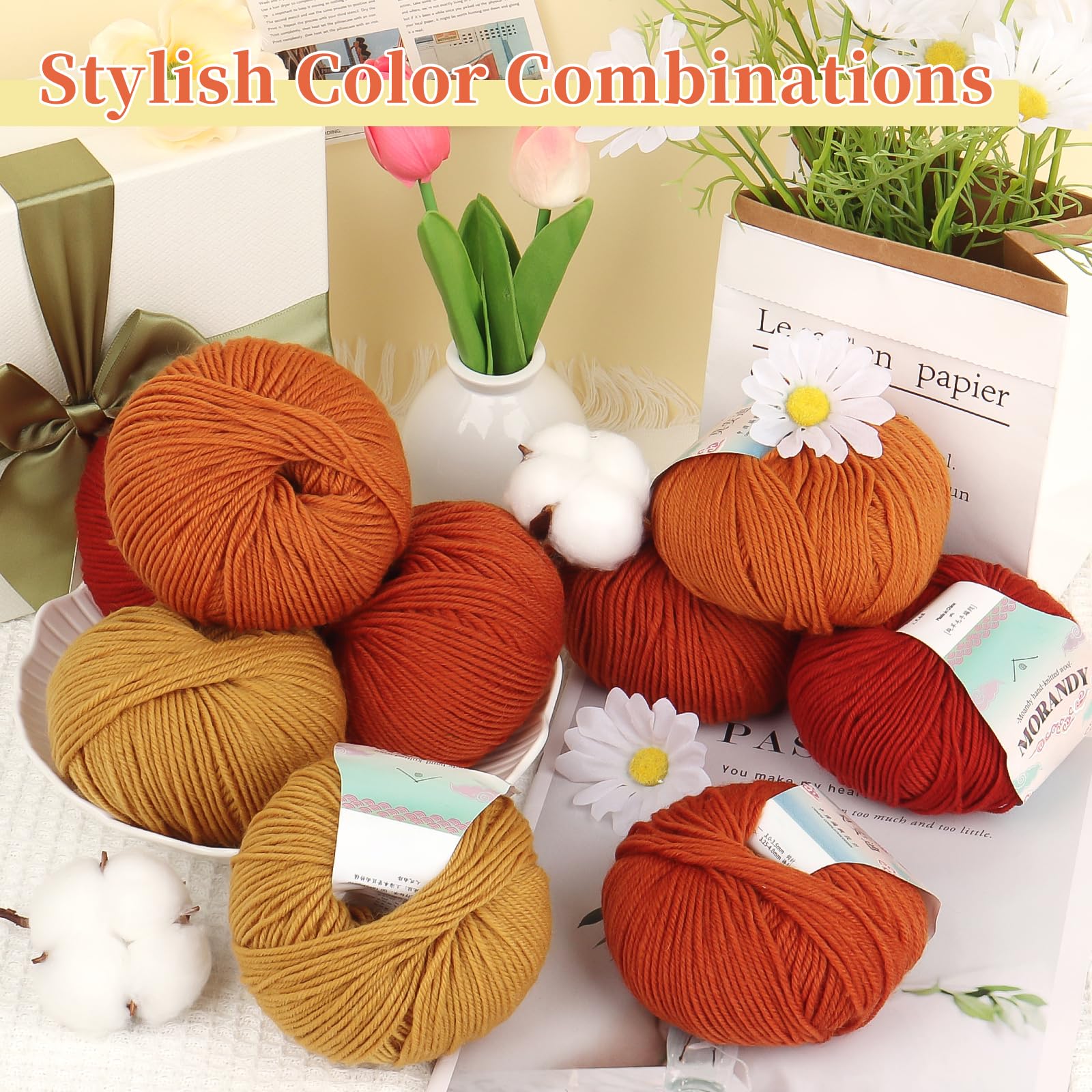 Coopay 600 g (12 x 50 g) di lana per lavorare a maglia e all'uncinetto, in 98% lana vergine e 2% cotone, super morbida, filato per uncinetto, per vestiti, sciarpe, coperte, foulard, arancione
