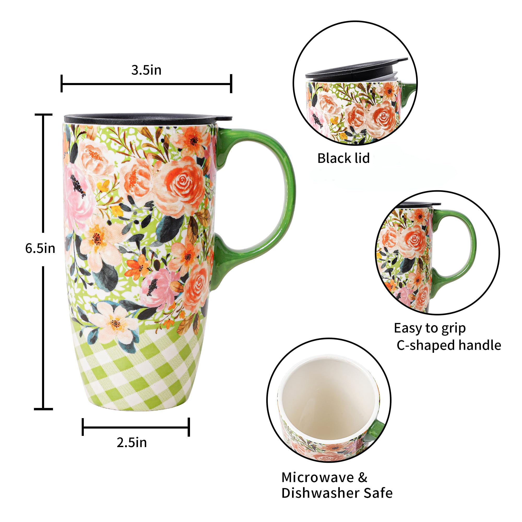 Topadorn Ceramic Travel Mug with Lid and Handle, Large Capacity 17 Oz Coffee Cup, Latte Teacup, Milk Mug - Image 3