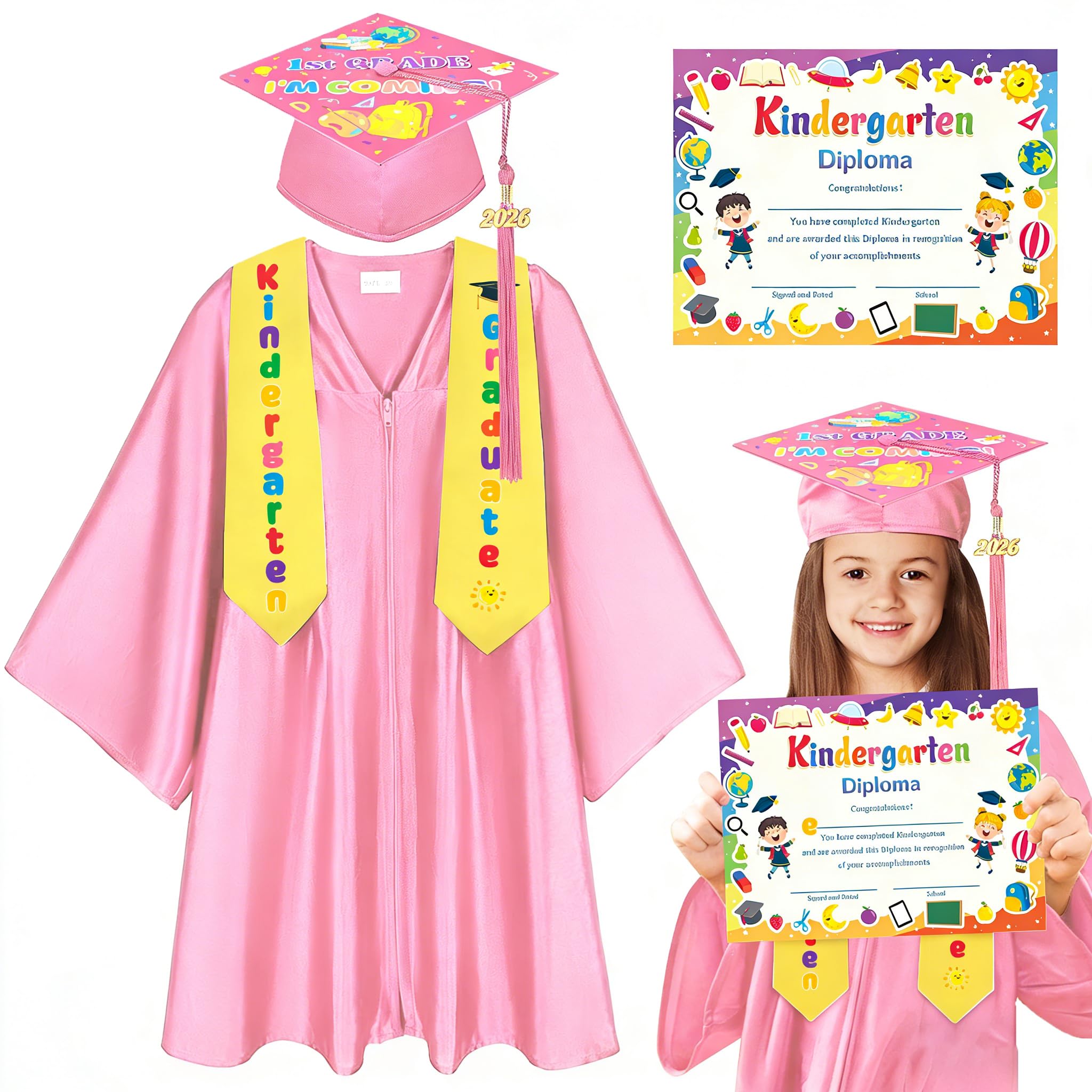 GZHOK 2026 Kindergarten Graduation Cap and Gown,Preschool Graduation Cap Tassel Stole Graduation Certificate