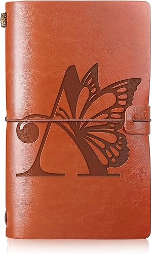Diario de viaje inicial personalizado con mariposas, cuaderno de cuero, diario recargable, bloc de notas de escritura, monograma, regalo de