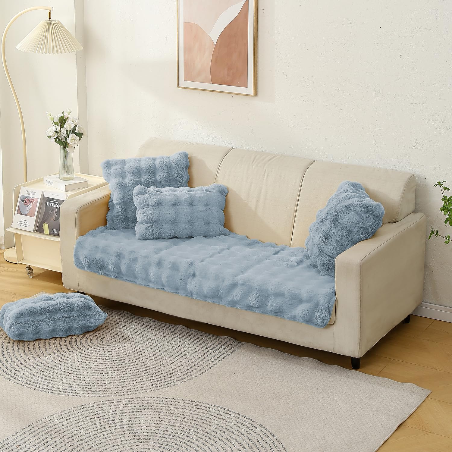 HOKIPO Faux Fur Luxury Faux Rabbit Sofa Cover Mats For L Shape And 1/2/3 Seater Sofa. Make Your Own Sofa Cover Set, Mat Length 90(D) X 150(L) Cm, Charm Blue (Ar-5014-Bl) (B0D39R2D2K) Amazon Price History, Amazon Price Tracker