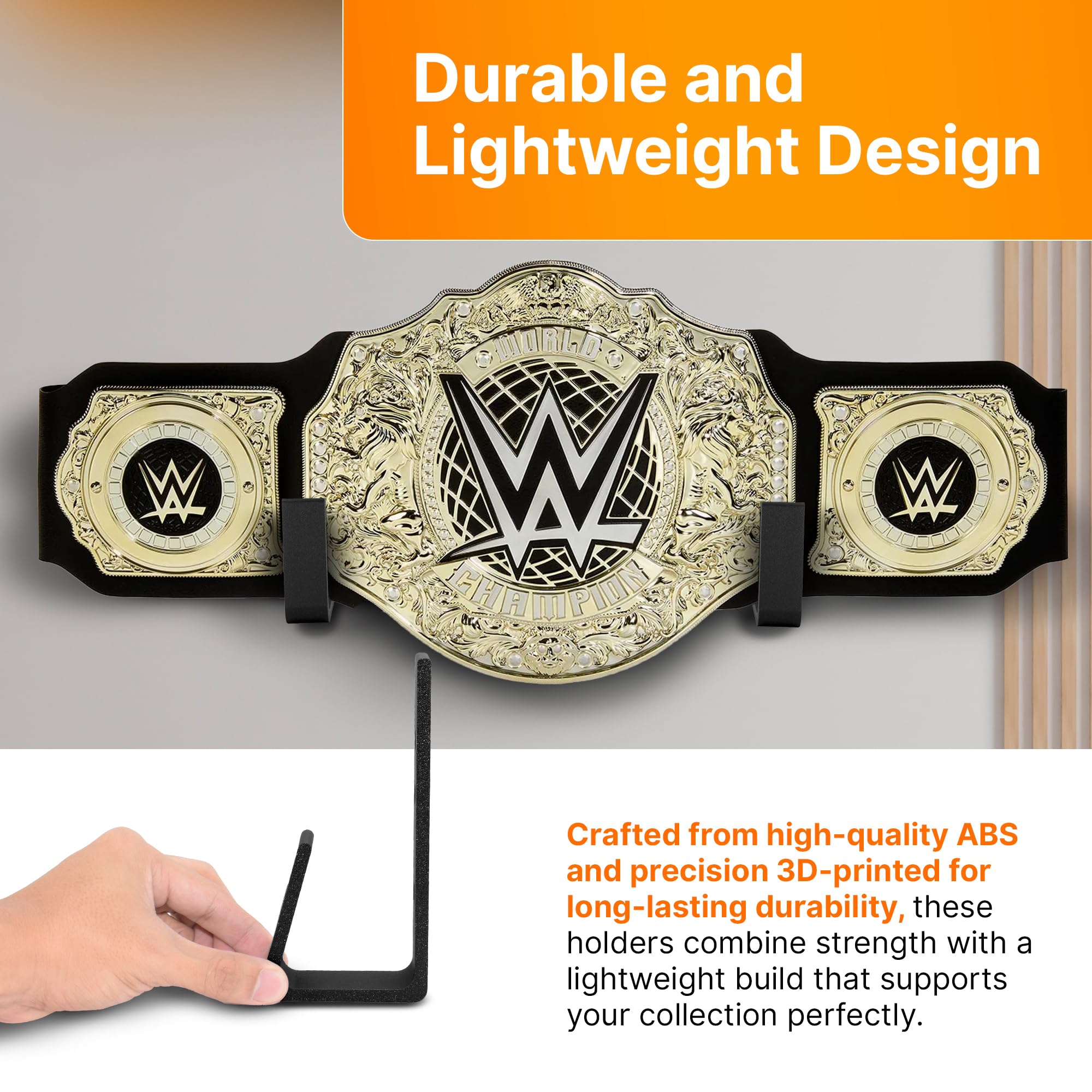 Supporto da parete per cintura da wrestling – Set di ganci pesanti compatibile con WWE, boxe, arti marziali, UFC, cinture di replica e vetrina per vincere il titolo