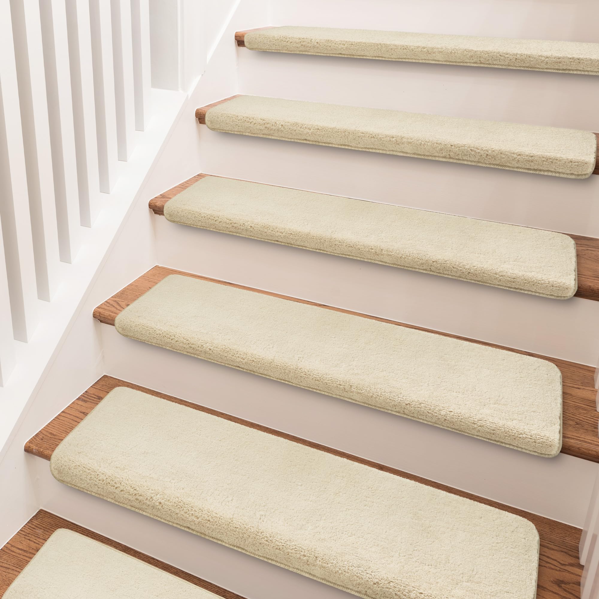 PURE ERA Bullnose Carpet Stair Treads Ultra Plush Beige 7 Pcs