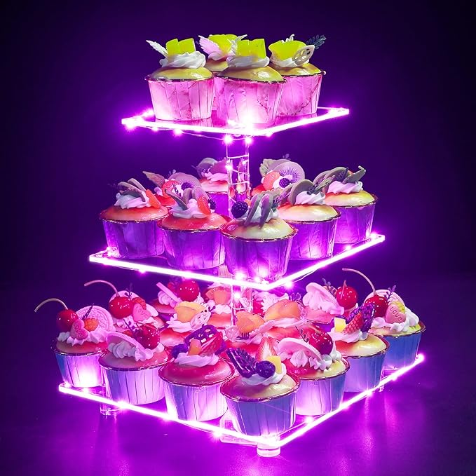 OLACHIKKO Cupcake Stand, 3Tier Cupcake Holder with LED