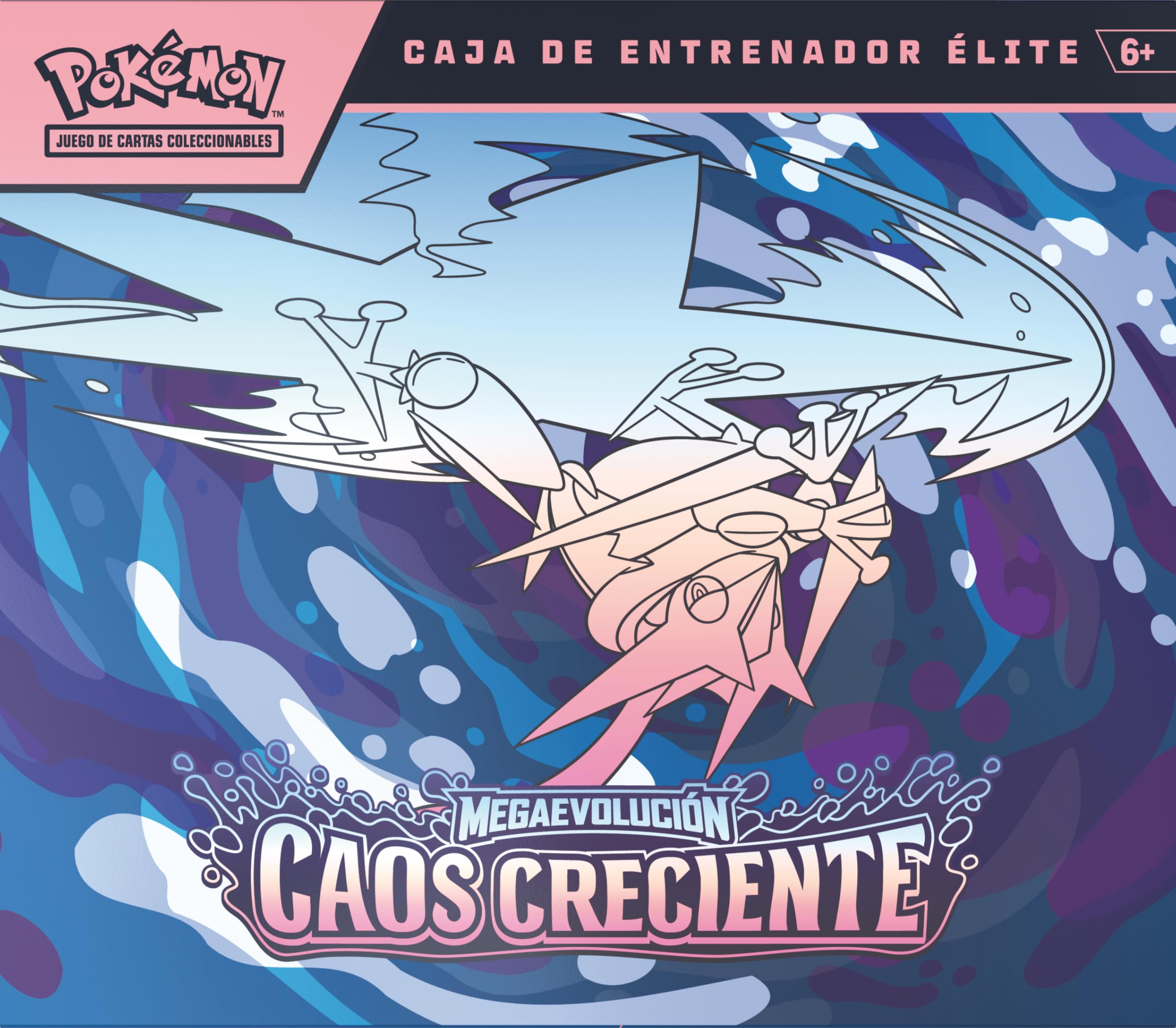 Pokémon: Caja de Entrenador Élite de Megaevolución-Caos Creciente (1 Carta de promoción con ilustración expandida, 9 Sobres de Mejora y Accesorios prémium)