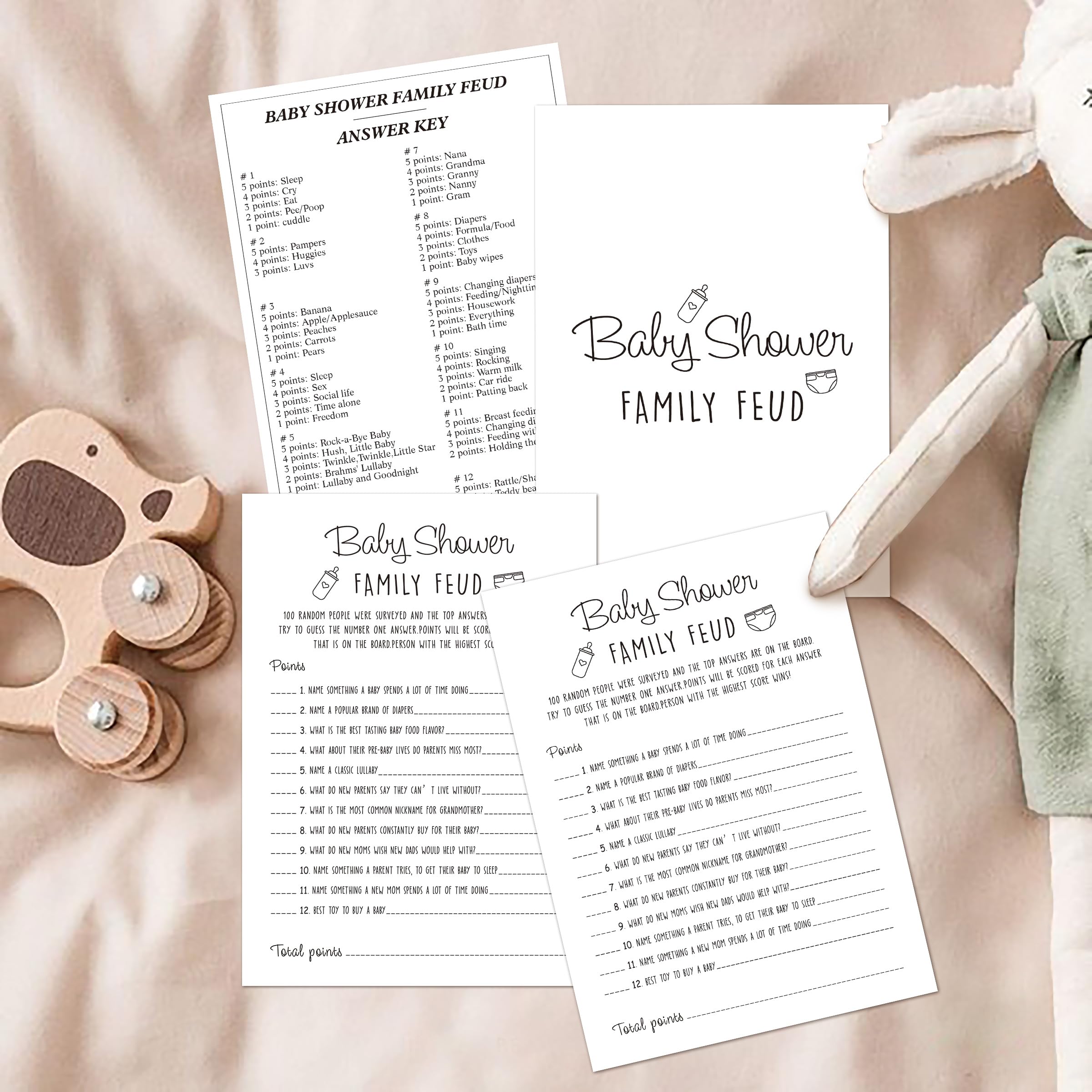 Family Feud Baby Shower Game - Pack Of 30 Cards, Answer Key, Boy & Girl Themed, Decorations & Supplies - View #11